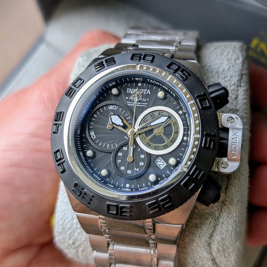 RARE Invicta Subaqua NOMA IV BOYS Black Chrono Dial Steel Tone SWISS MOVT Watch