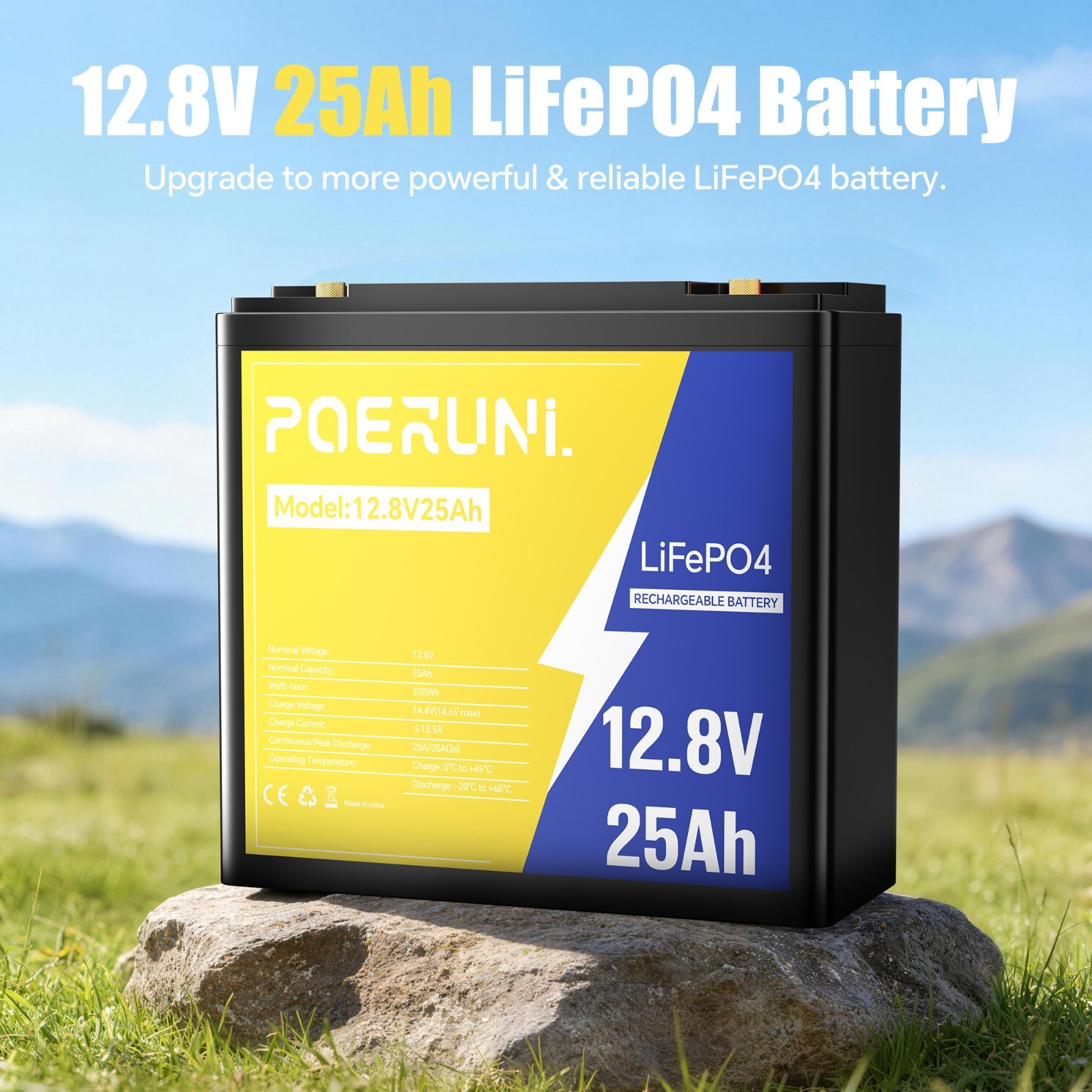 12V 25Ah Lithium LiFePO4 Rechargeable Battery With BMS for UPS RV Marine Boat