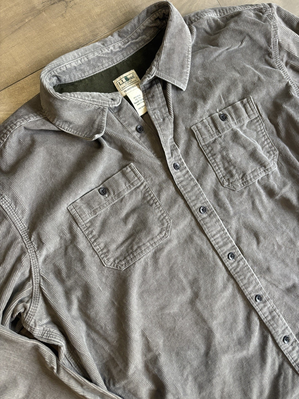 LL Bean Men XXL Tall Corduroy Shirt Gray Lakewashed Button Up Long Sleeve 506135