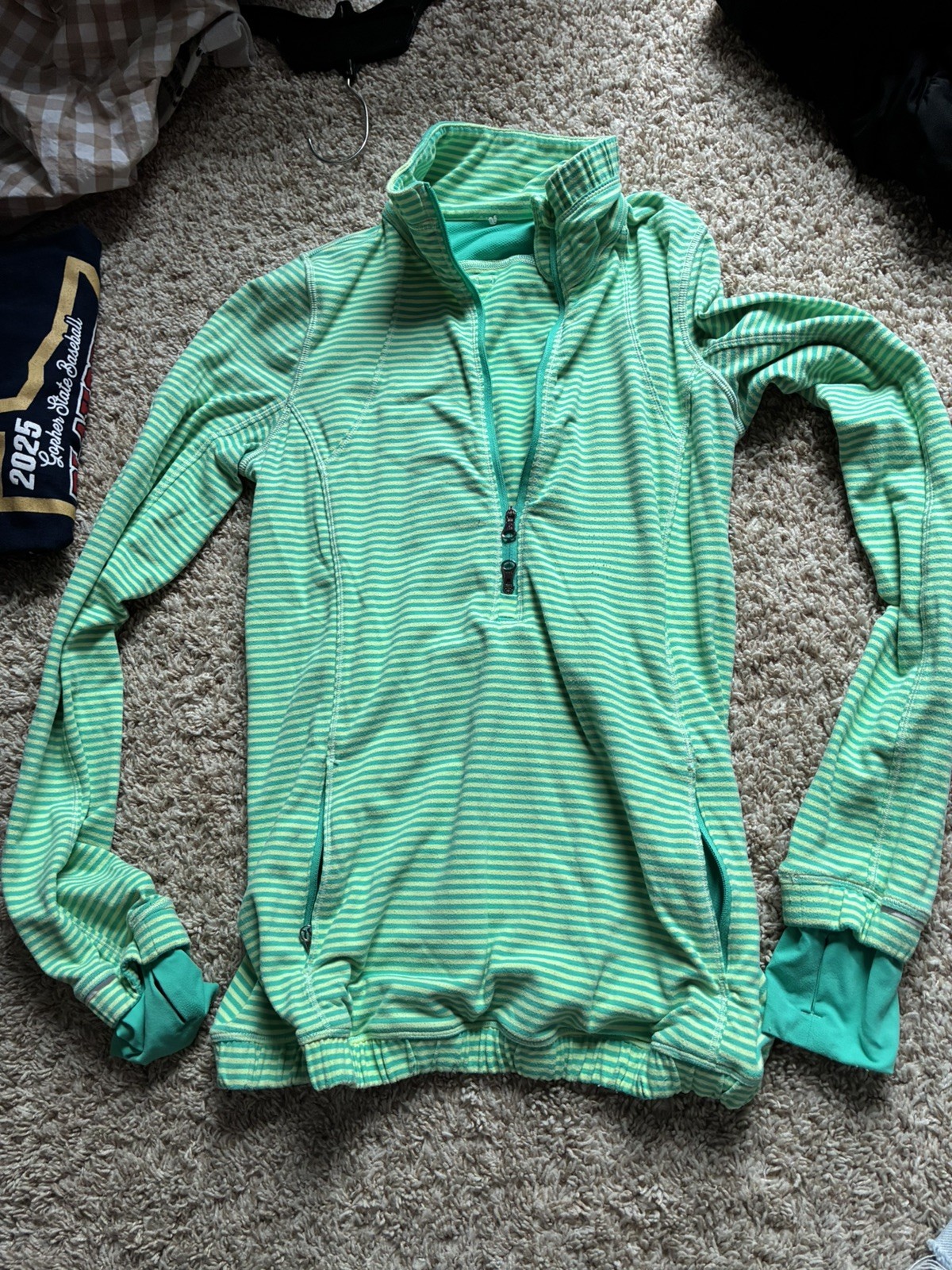 lululemon quarter zip women yellow green stripe top jacket size 4 lululemon quarter zip women yellow green stripe top jacket size 4