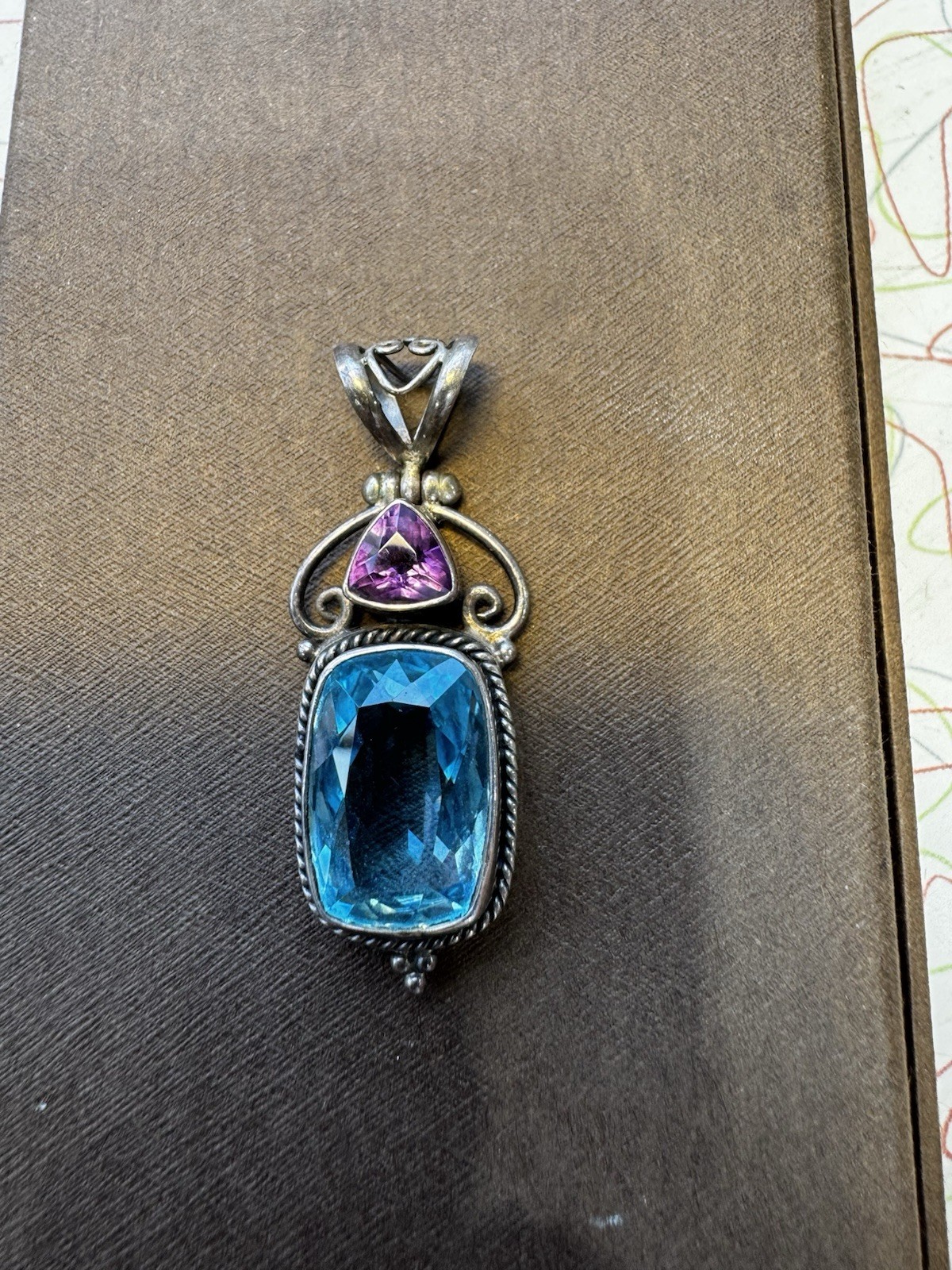 Vintage Balinese .925 Sterling Silver Blue Topaz & Amethyst Statement Pendant