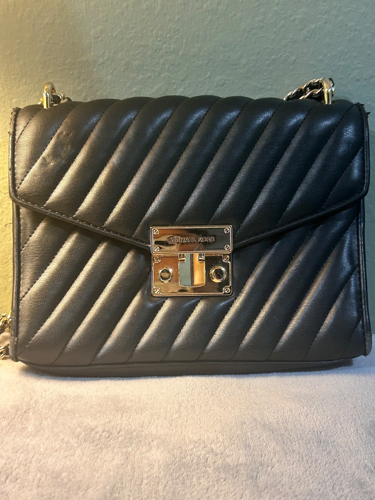 MICHAEL KORS Rose Medium Quilted  Bag Faux Leather Black/Silver 