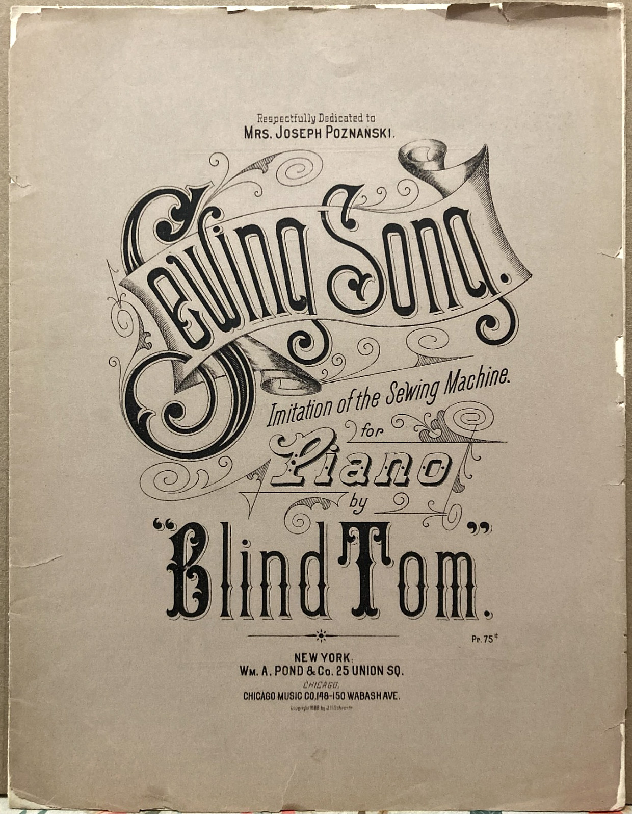 Rare Antique Blind Tom Sheet Music~\