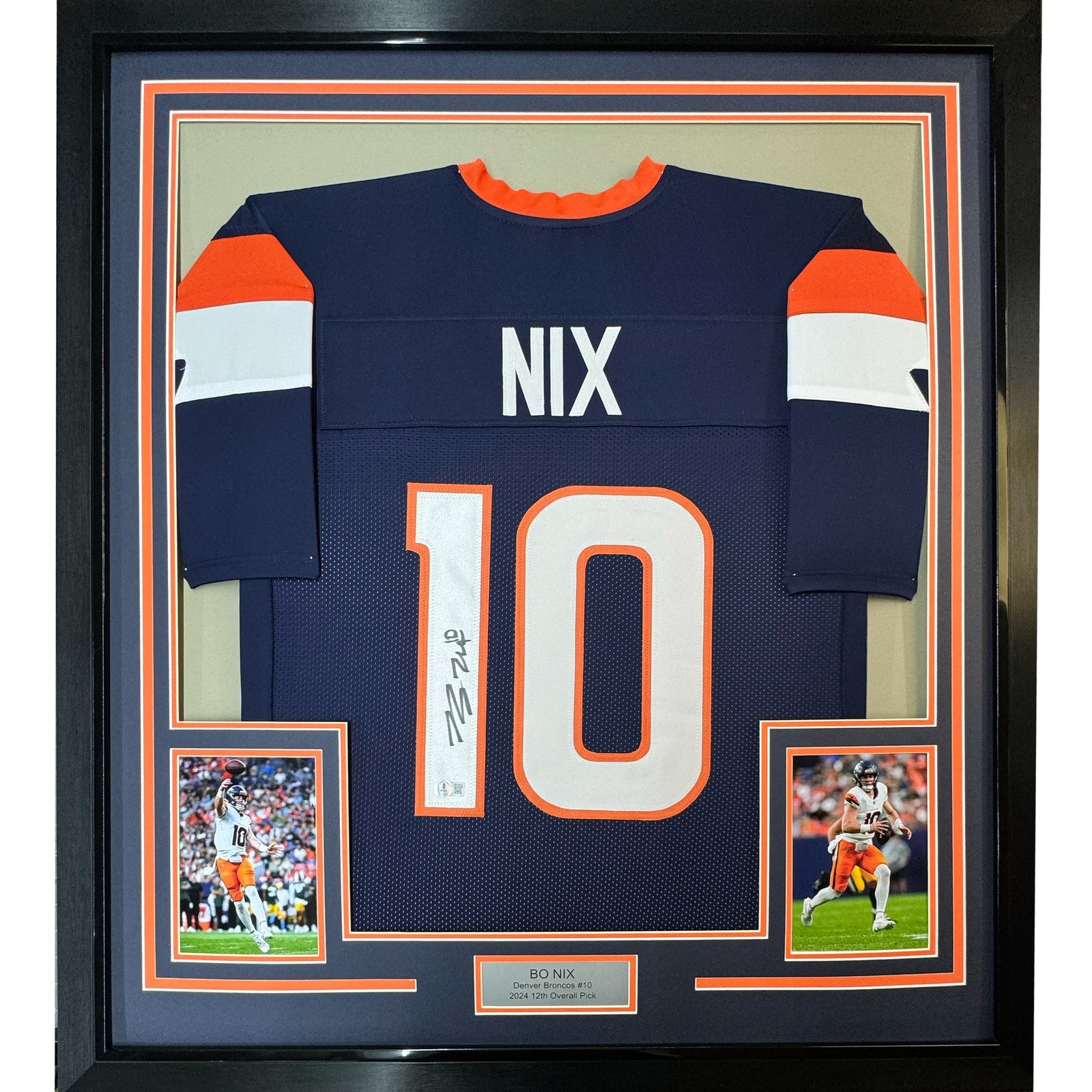 Framed Autographed/Signed Bo Nix 35x39 Denver Blue Jersey Beckett COA Framed Autographed/Signed Bo Nix 35x39 Denver Blue Jersey Beckett COA