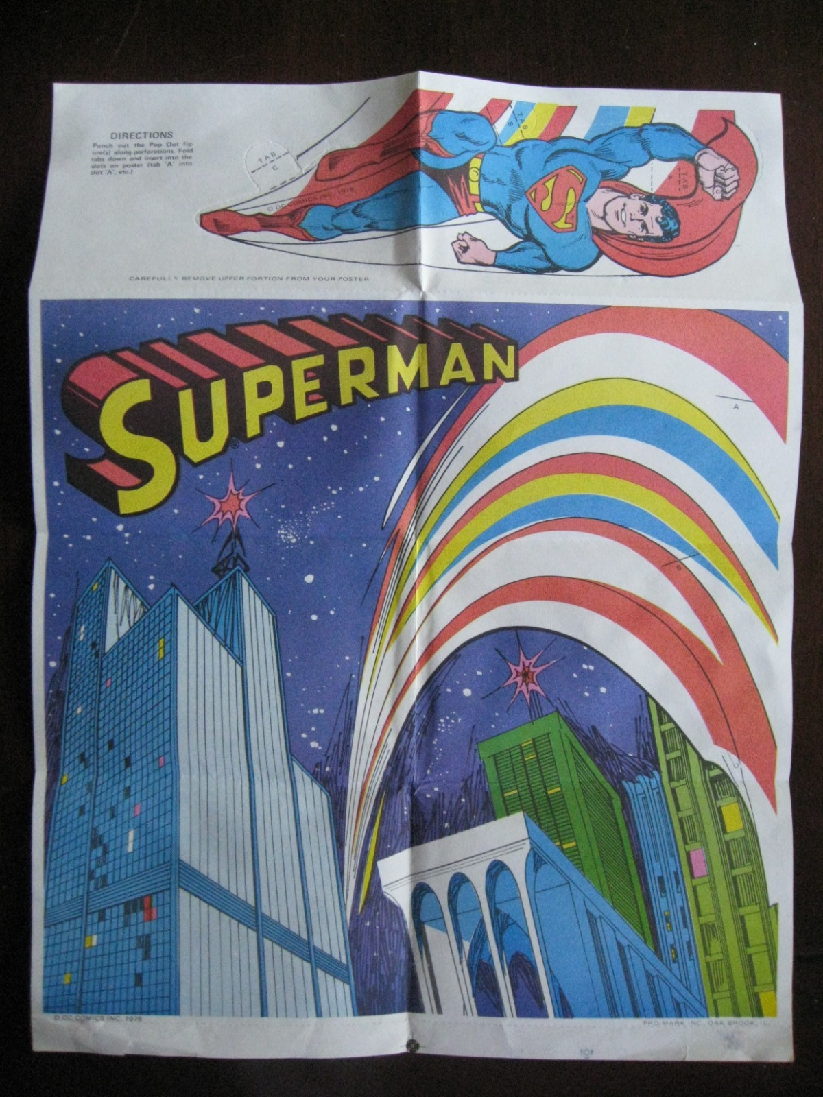 VINTAGE SUPERMAN 3D POSTER FROM 1978 CAME IN POST AND HONEYCOMB CEREAL BOXES
