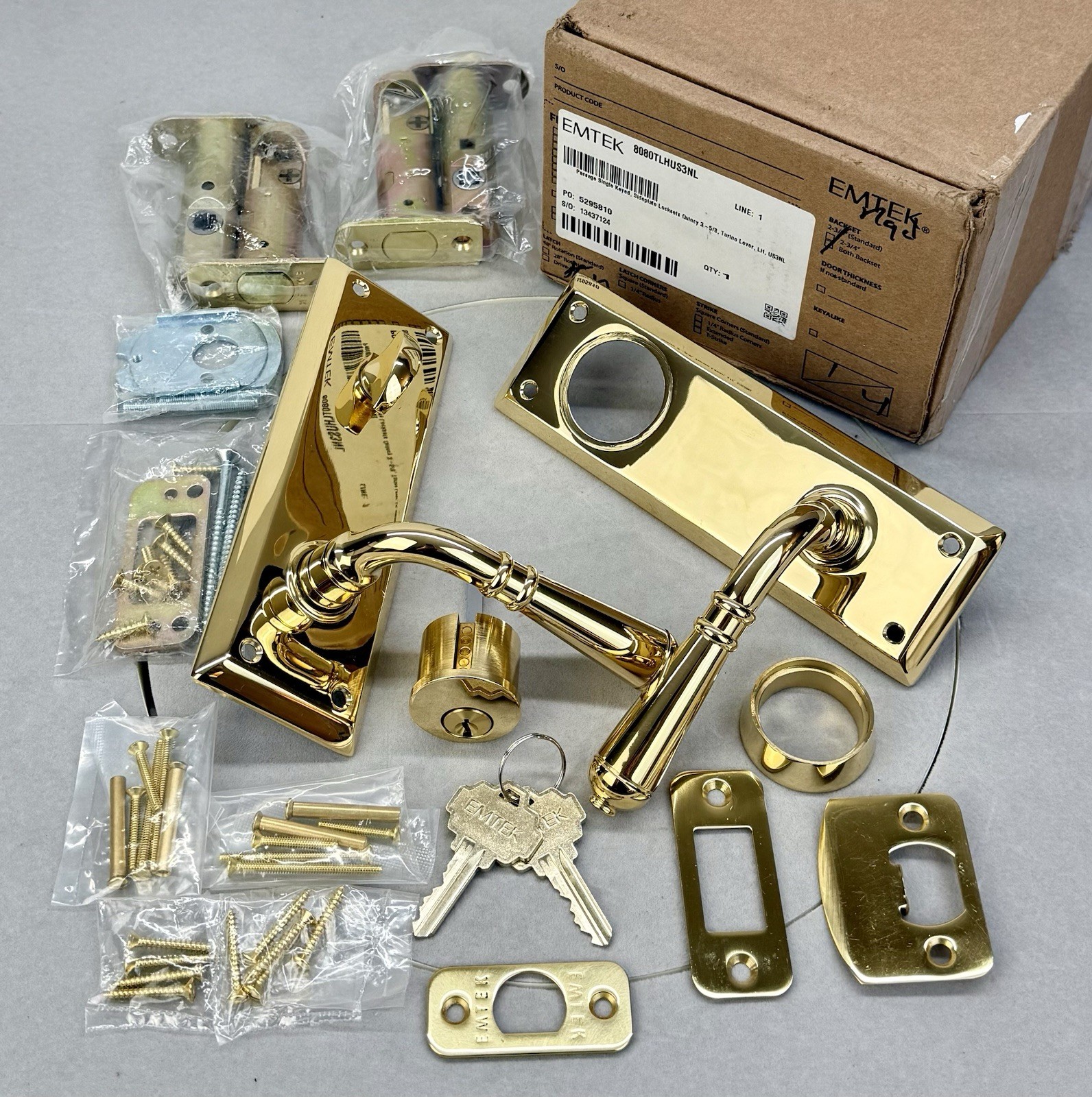 Emtek 8080US3NL Quincy Single Cylinder Keyed Entry Set in Unlacquered Brass