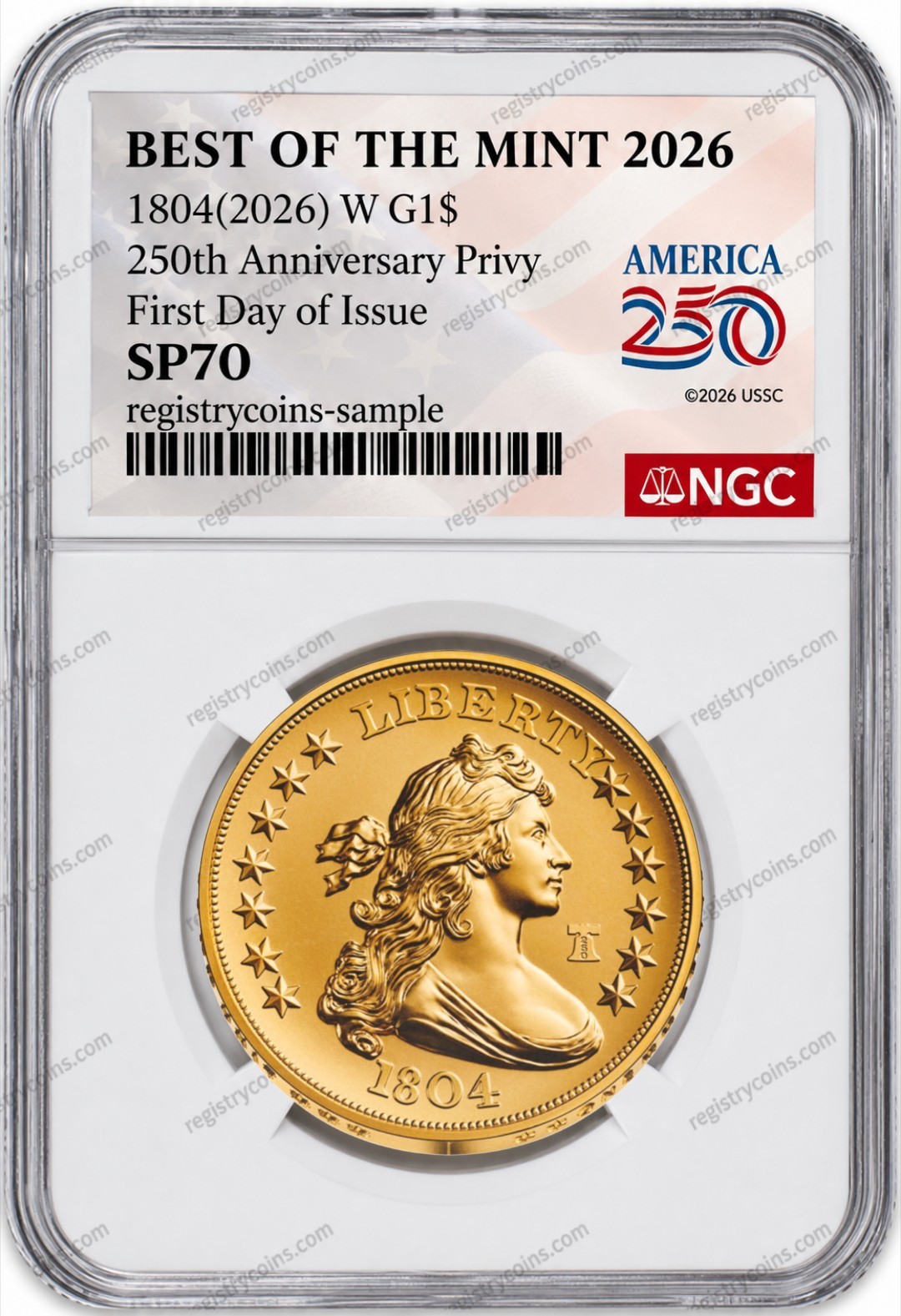 2026 1804 W Gold Silver Dollar Coin 1 Oz .9999 NGC SP70 Draped Bust FDI -presale