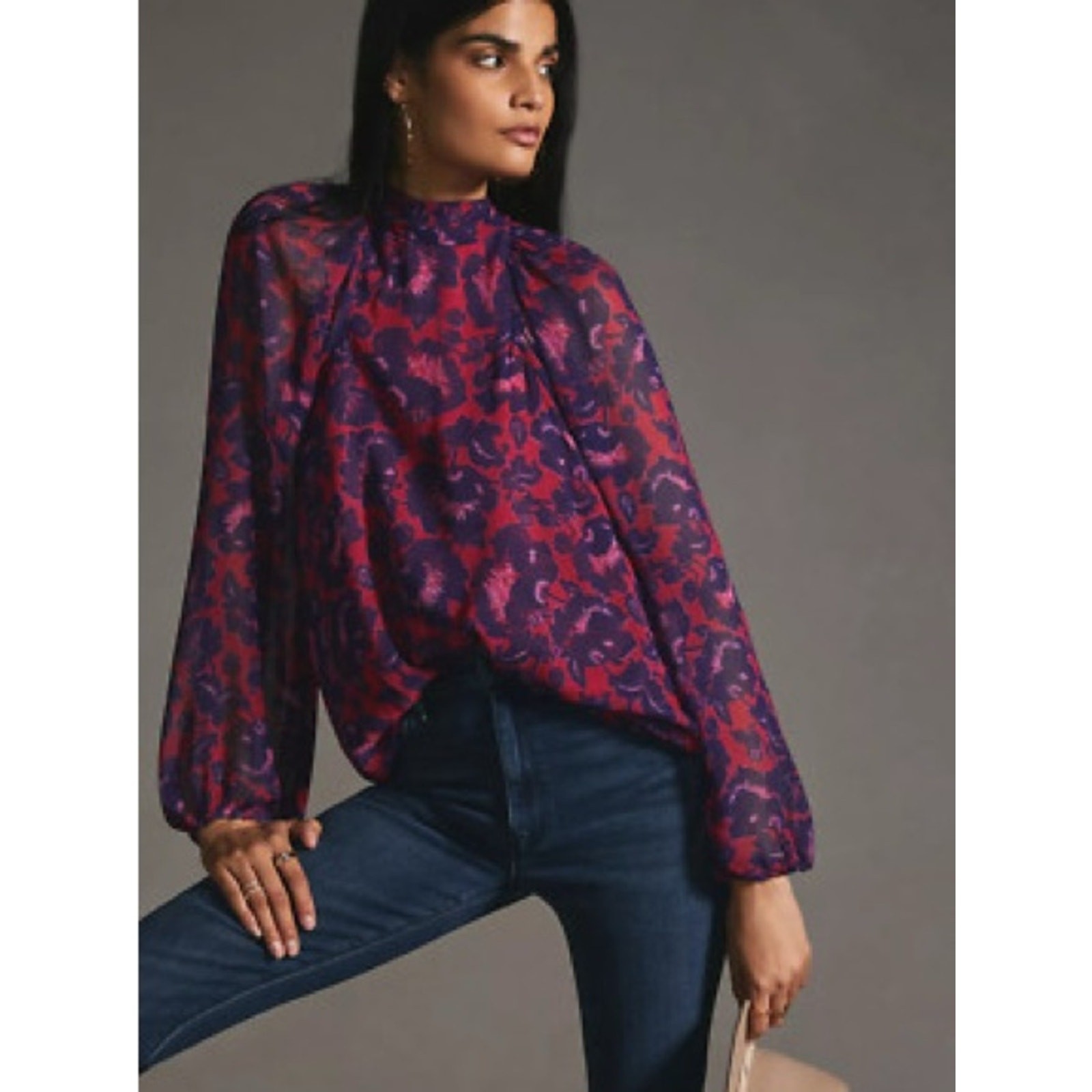 NWT Anthropologie Maeve Blouse XS Pink Purple Floral Open Back Tie Neck $110
