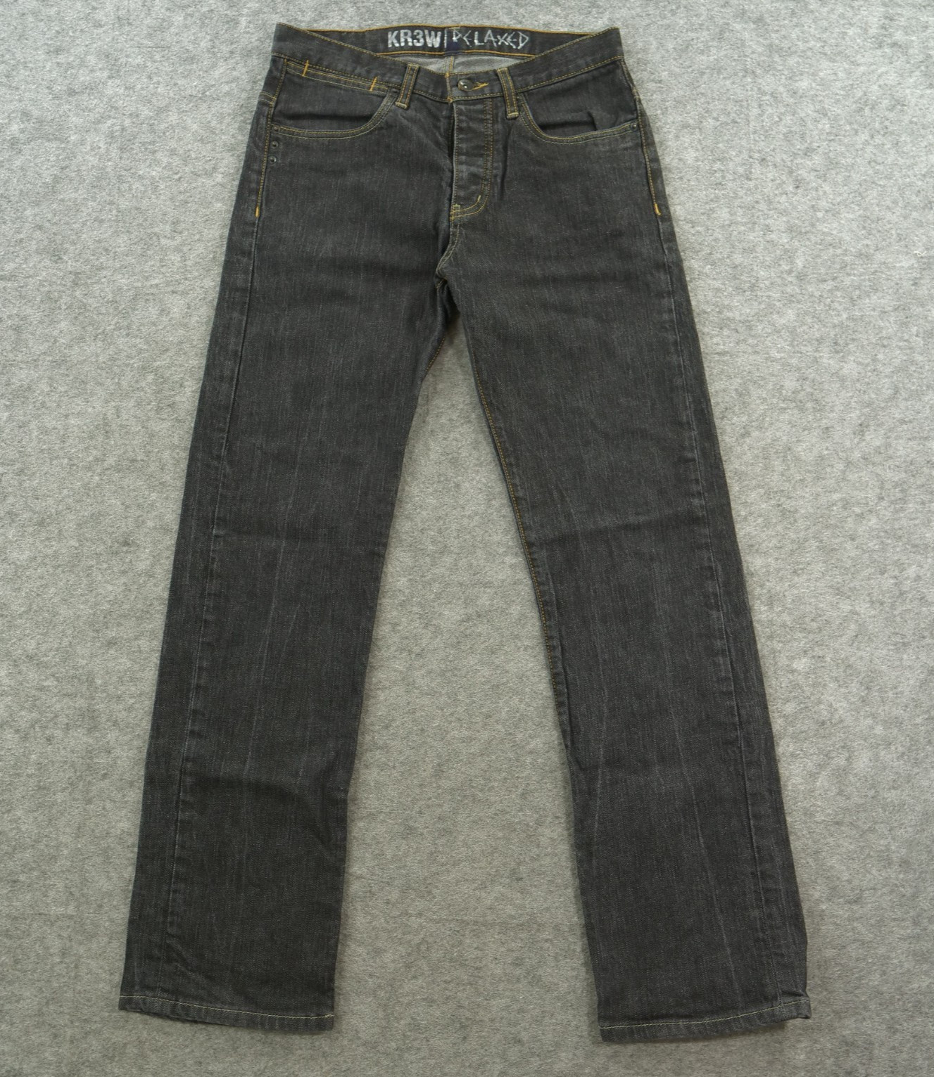 Krew Jeans Mens 30 Black Relaxed Straigh Leg Mid Rise Denim Button Streetwear