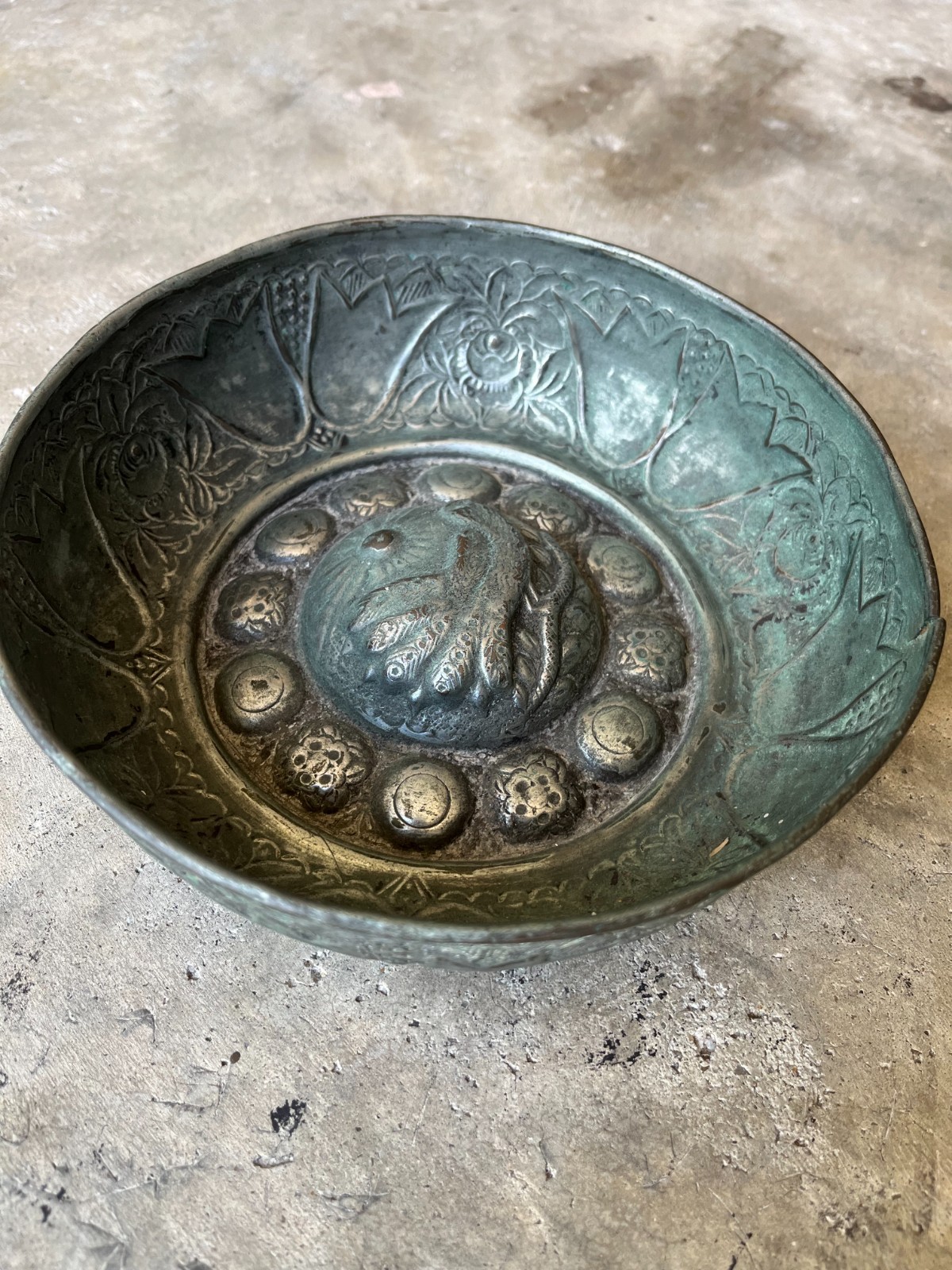 Antique Ottoman Turkish Hammam Bowl, Hand-Chased Metal, 19th Century
