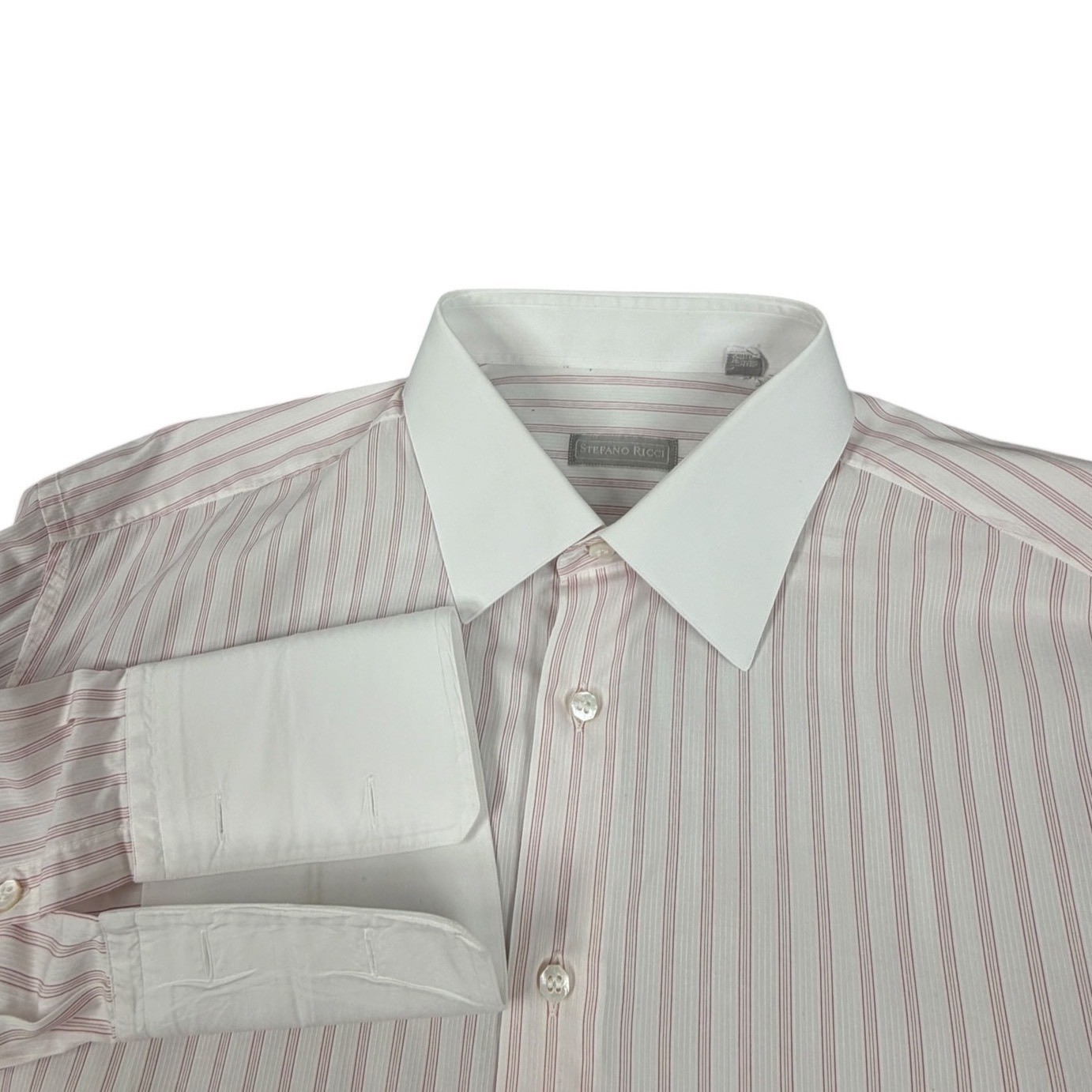 Stefano Ricci Mens Button Up Shirt Striped French Cuff Red White 18 Stefano Ricci Mens Button Up Shirt Striped French Cuff Red White 18