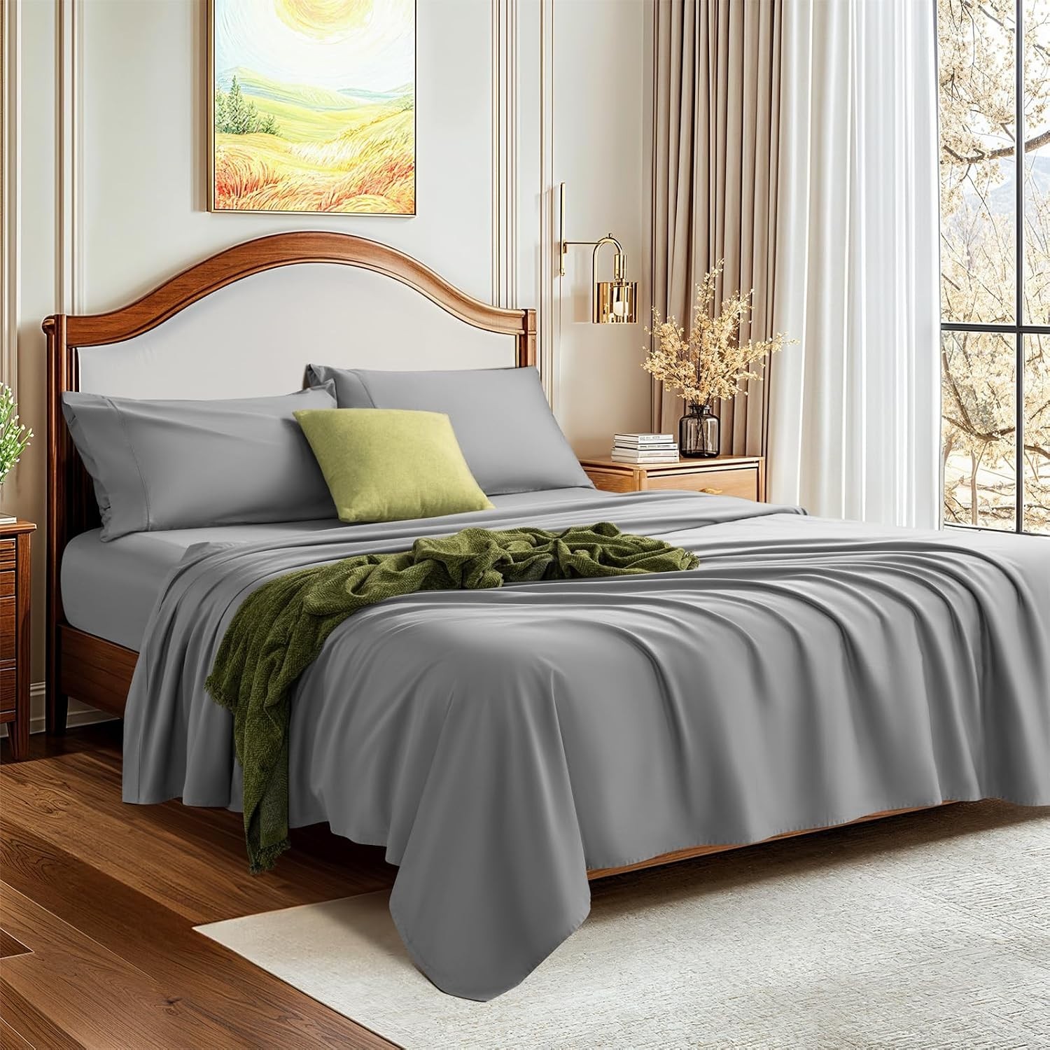 1500 Thread Count King Size Sheet Set 100% Egyptian Cotton 4 Piece Gray