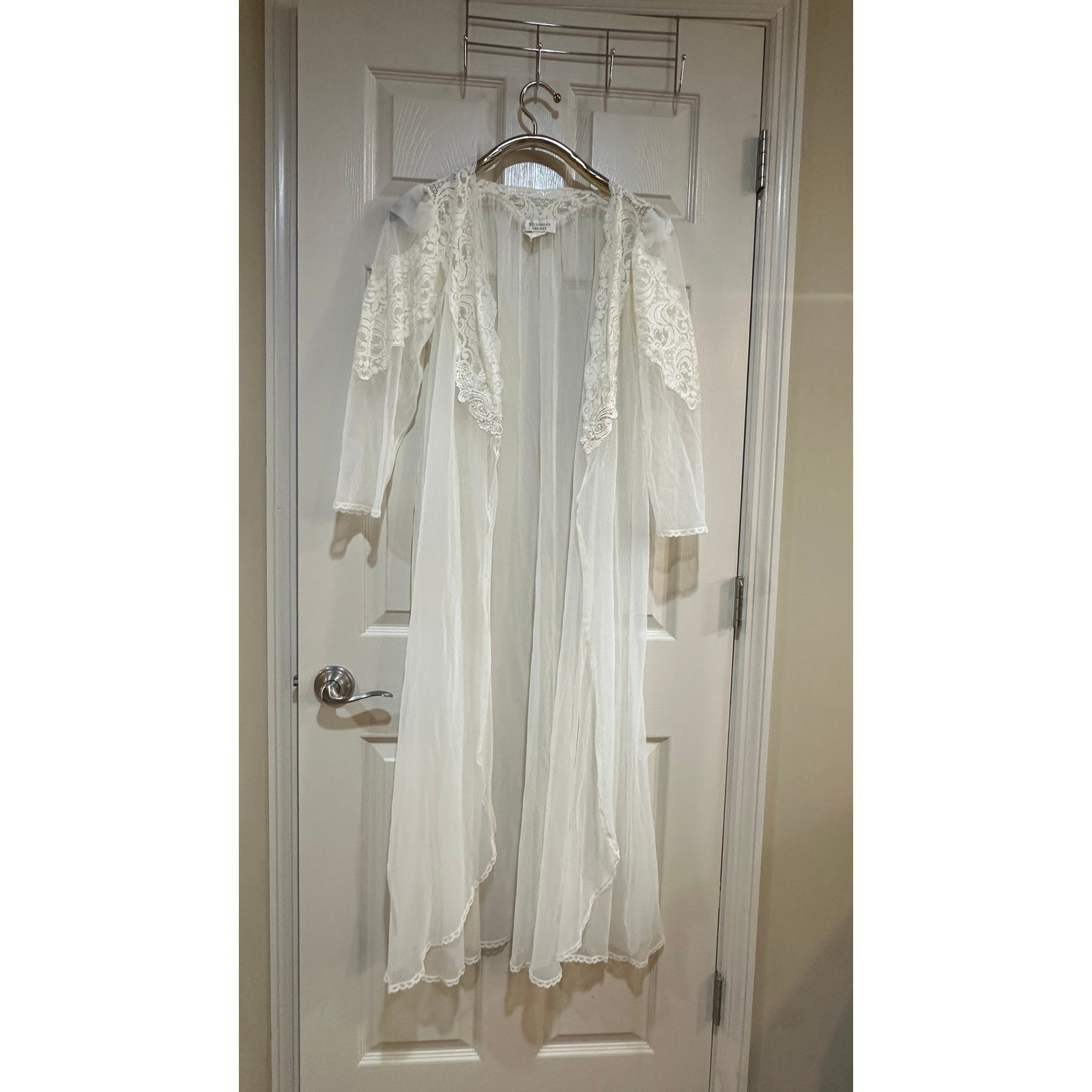 Vintage Victorias Secret Gold Label Sheer Lace Robe Ivory Long Nightgown Small Vintage Victorias Secret Gold Label Sheer Lace Robe Ivory Long Nightgown Small
