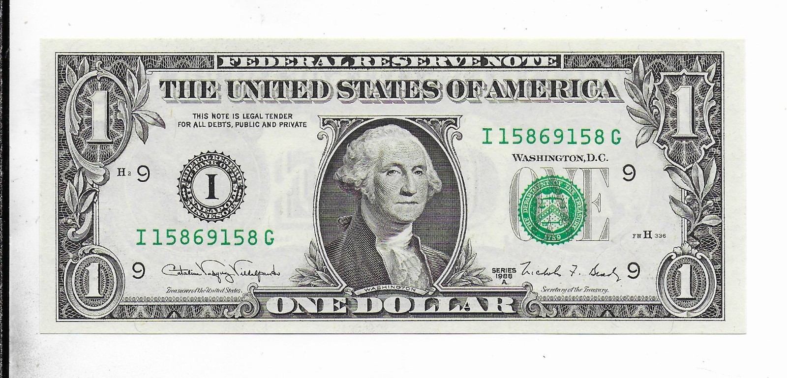 $1 1988-A Villapando/Brady Minneapolis IG Block Only Printing Choice Crisp Unc