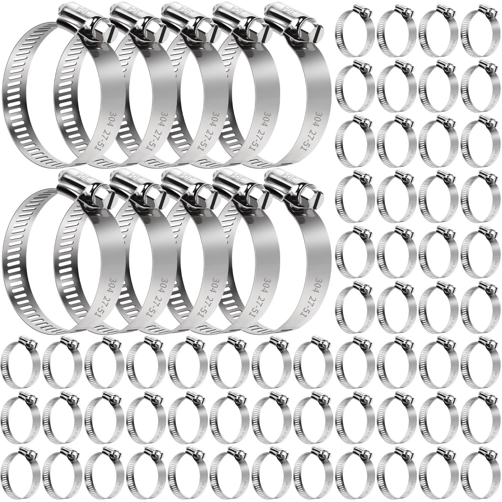 100 Pcs Adjustable Stainless Steel Hose Clamps 1\'\'-2\'\' (27-51mm) for Plumbing & 100 Pcs Adjustable Stainless Steel Hose Clamps 1\'\'-2\'\' (27-51mm) for Plumbing &