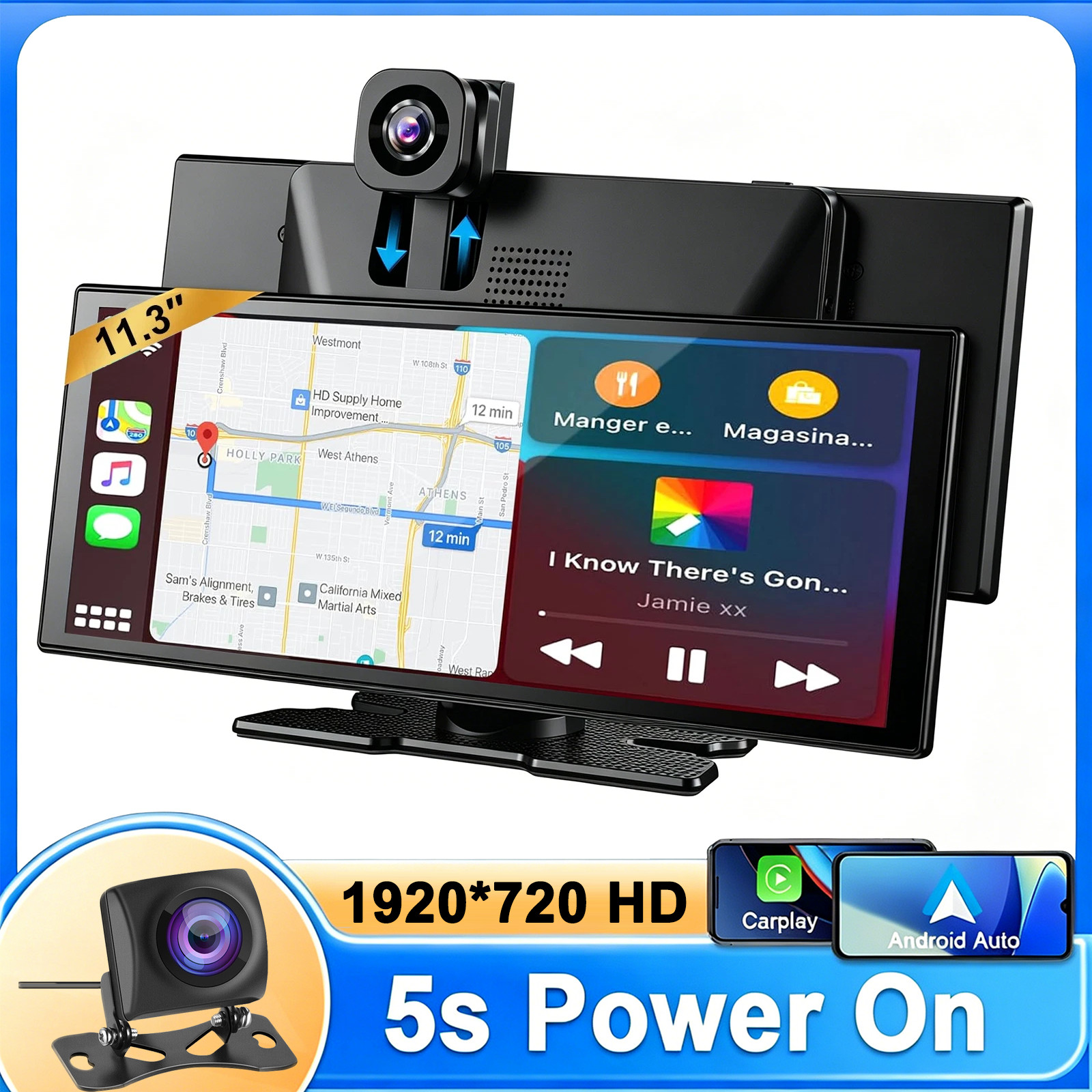 11.3inch 4K Portable Apple CarPlay Touch Screen for Car Android Auto Radio GPS
