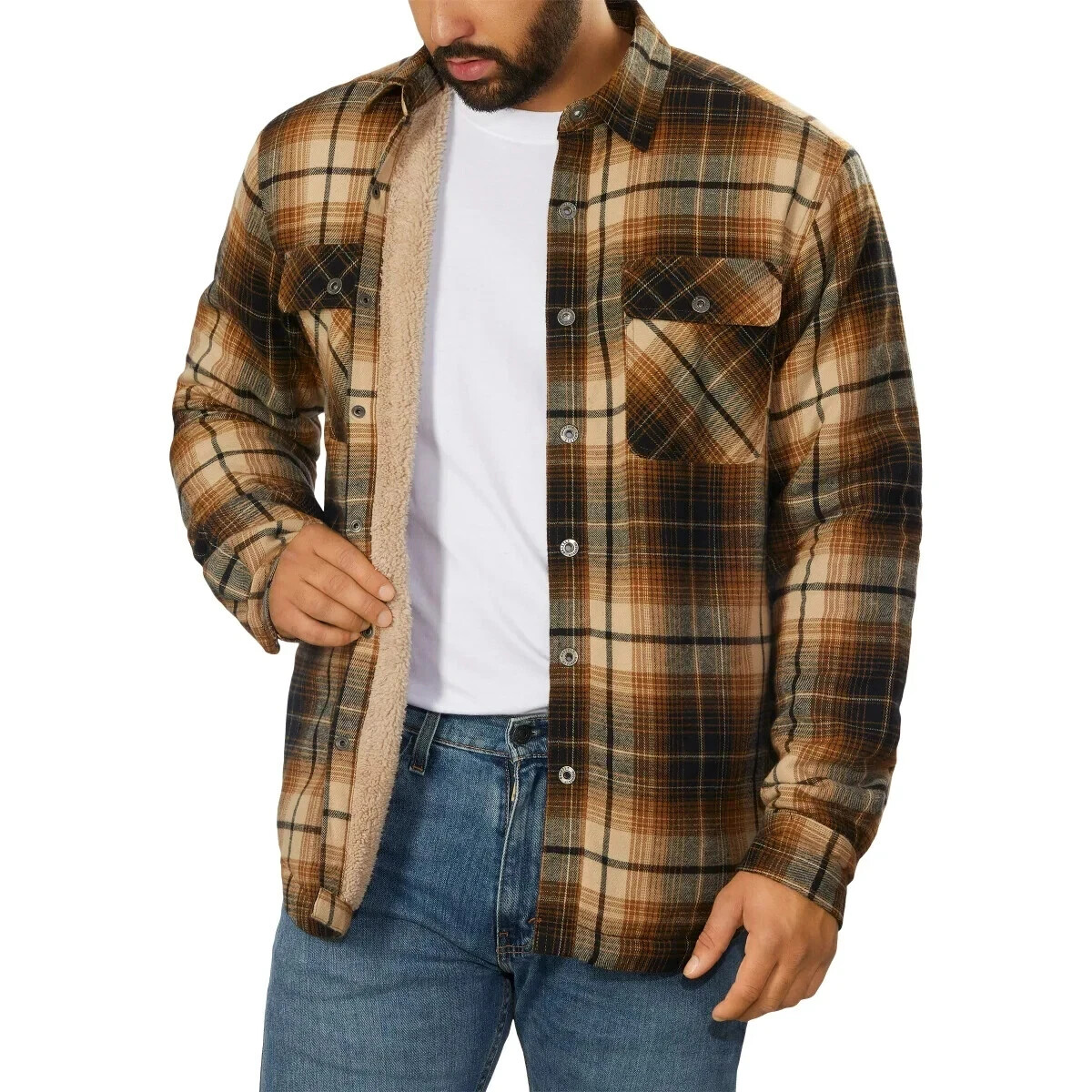 🧥 Grizzly Mountain Men’s Flannel Sherpa lined Shirt Jacket Plaid New with Tags