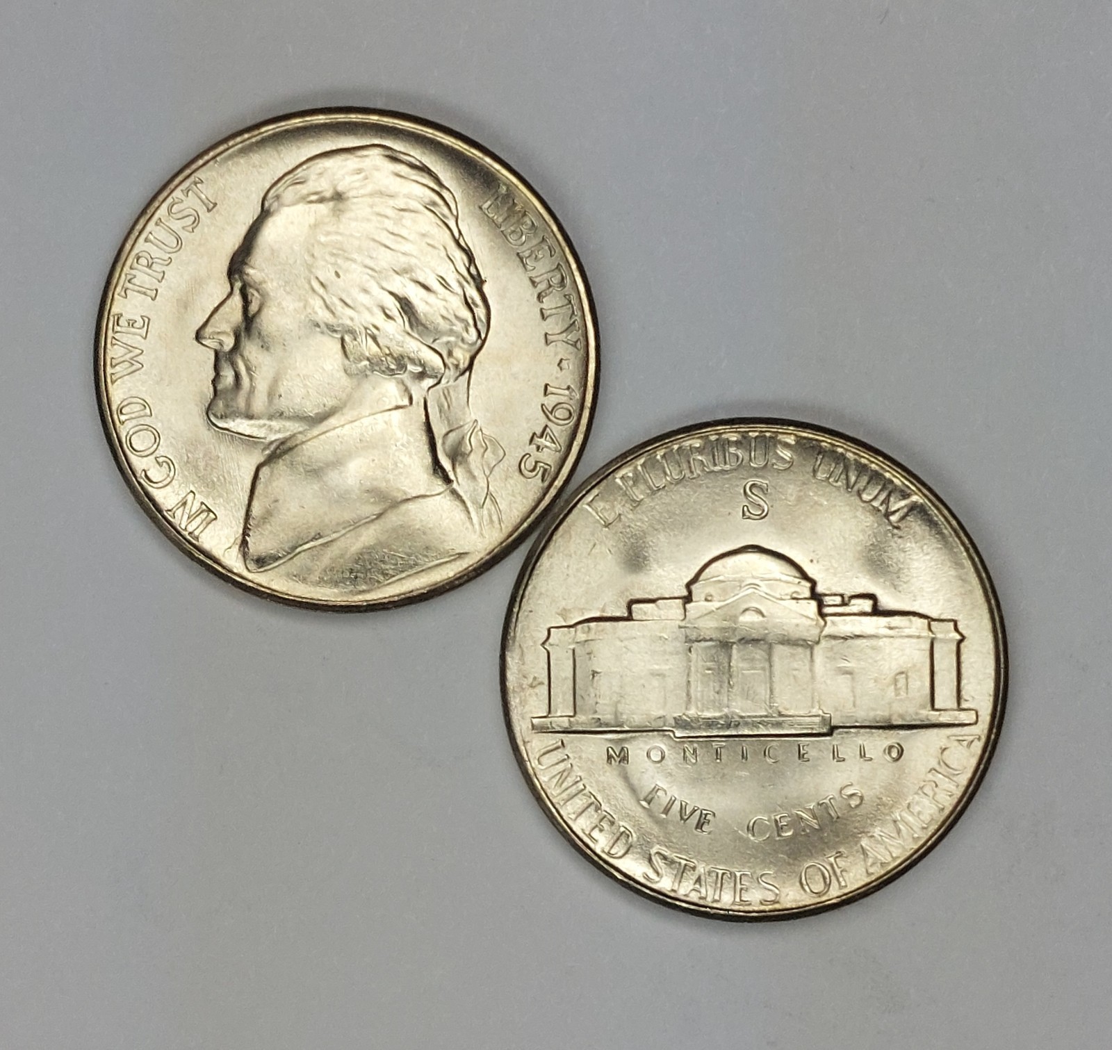 1945 S UNCIRCULATED JEFFERSON NICKEL CHOICE TO GEM BU  35% SILVER