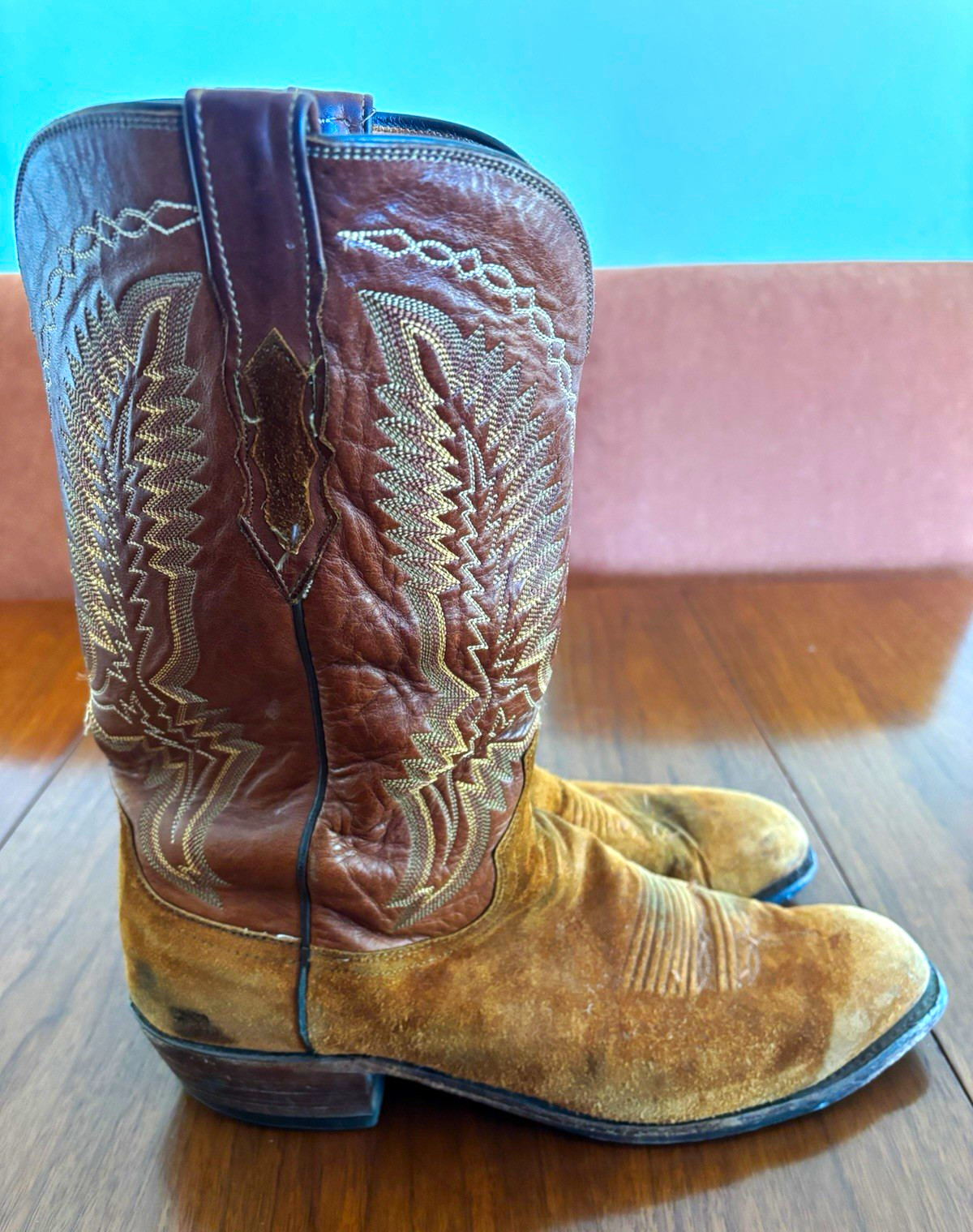 Lucchese 1883 Men\'s Brown Tan Roughout Leather Western Boots 13D
