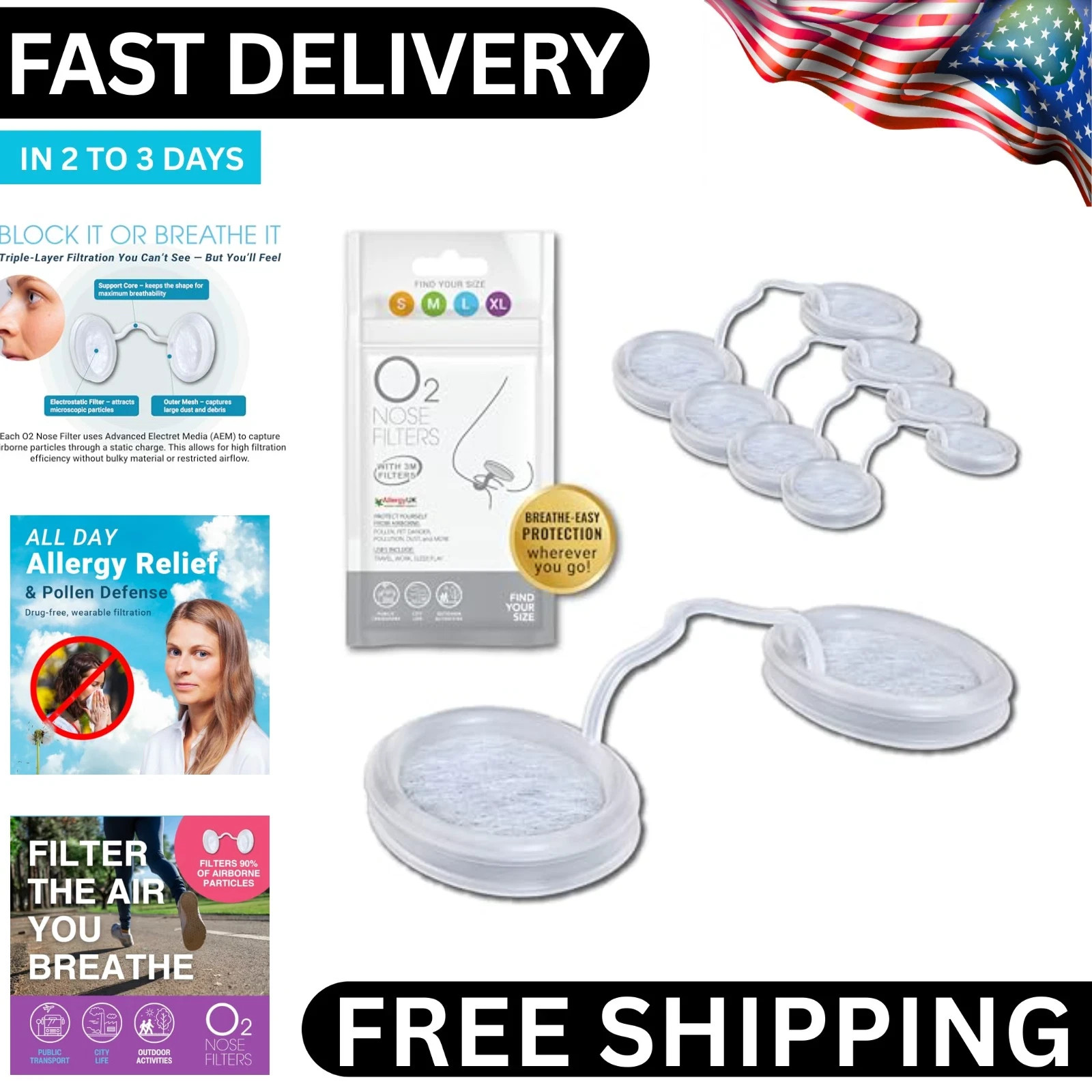 4 Pack Filters with 3M Filtration - Nasal Screens for Allergies, Dust & Smoke -