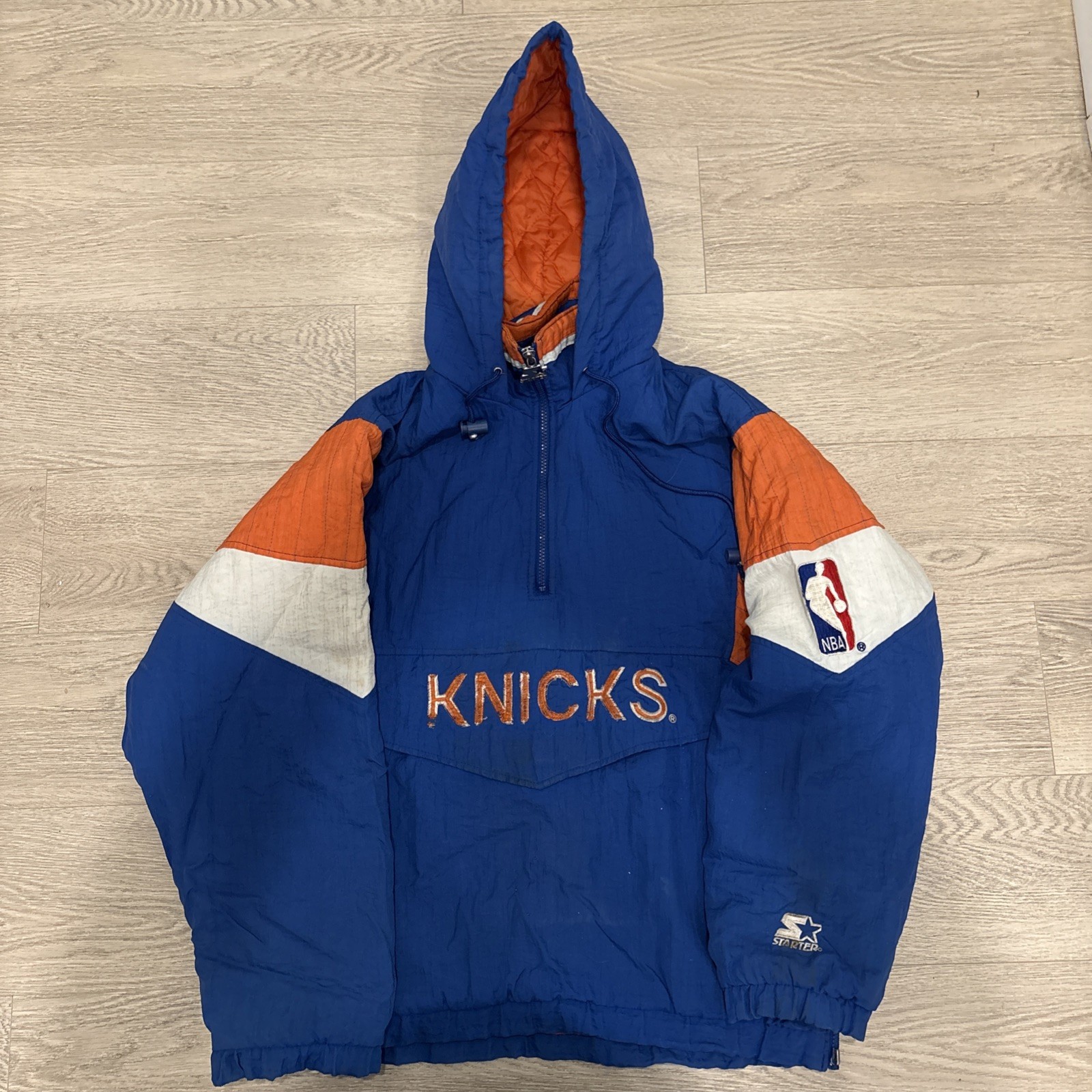Vtg Rare NBA New York Knicks Starter Puffer Pull Over Jacket Mens Small S