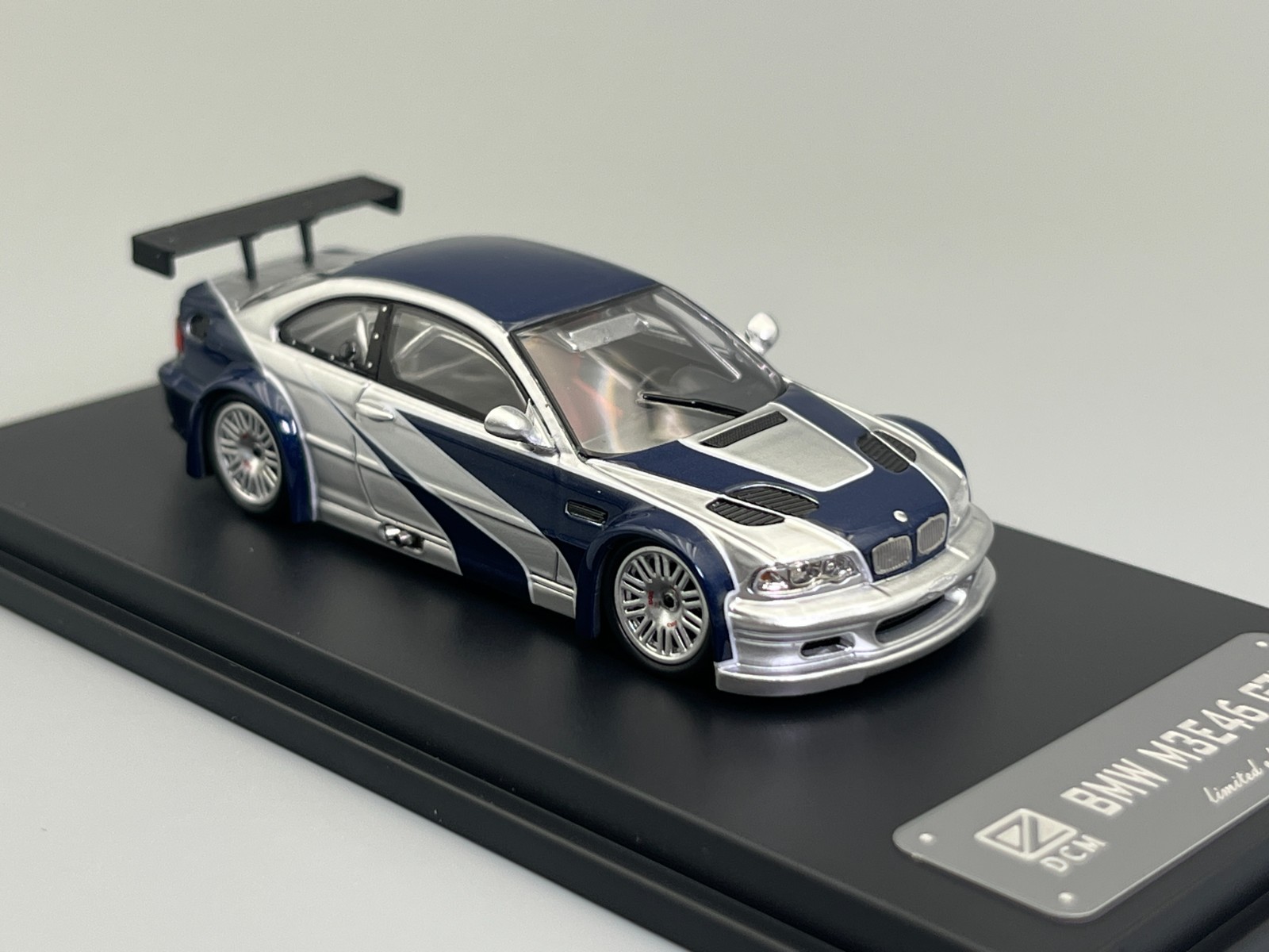 BMW E46 M3 GTR Need for Speed Most Wanted DCM Model 1/64 scale with display case