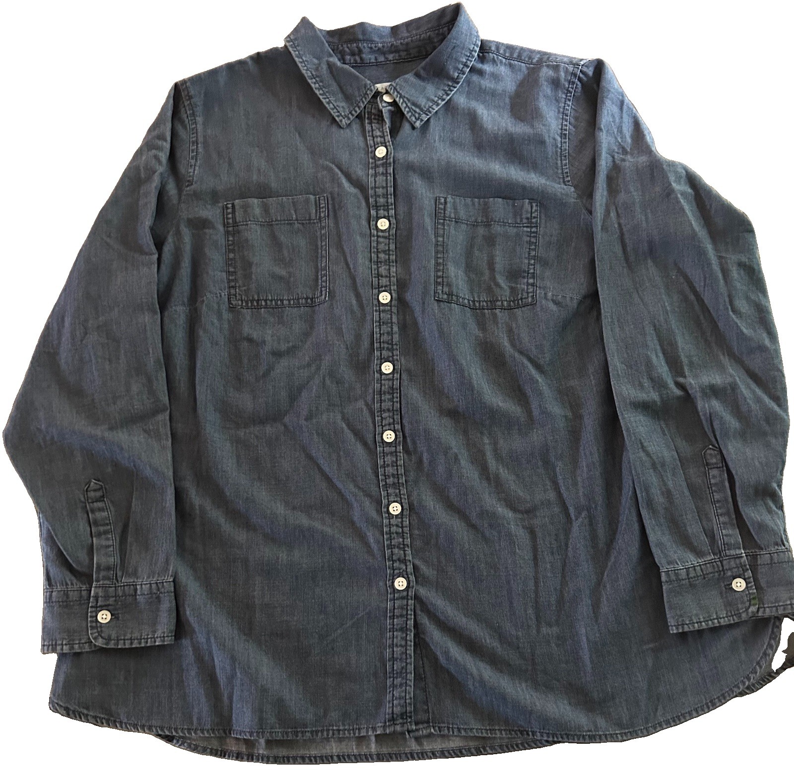 Talbots Blue Denim Button-Up Shirt Big 2X Big & Tall Long Sleeve Pockets