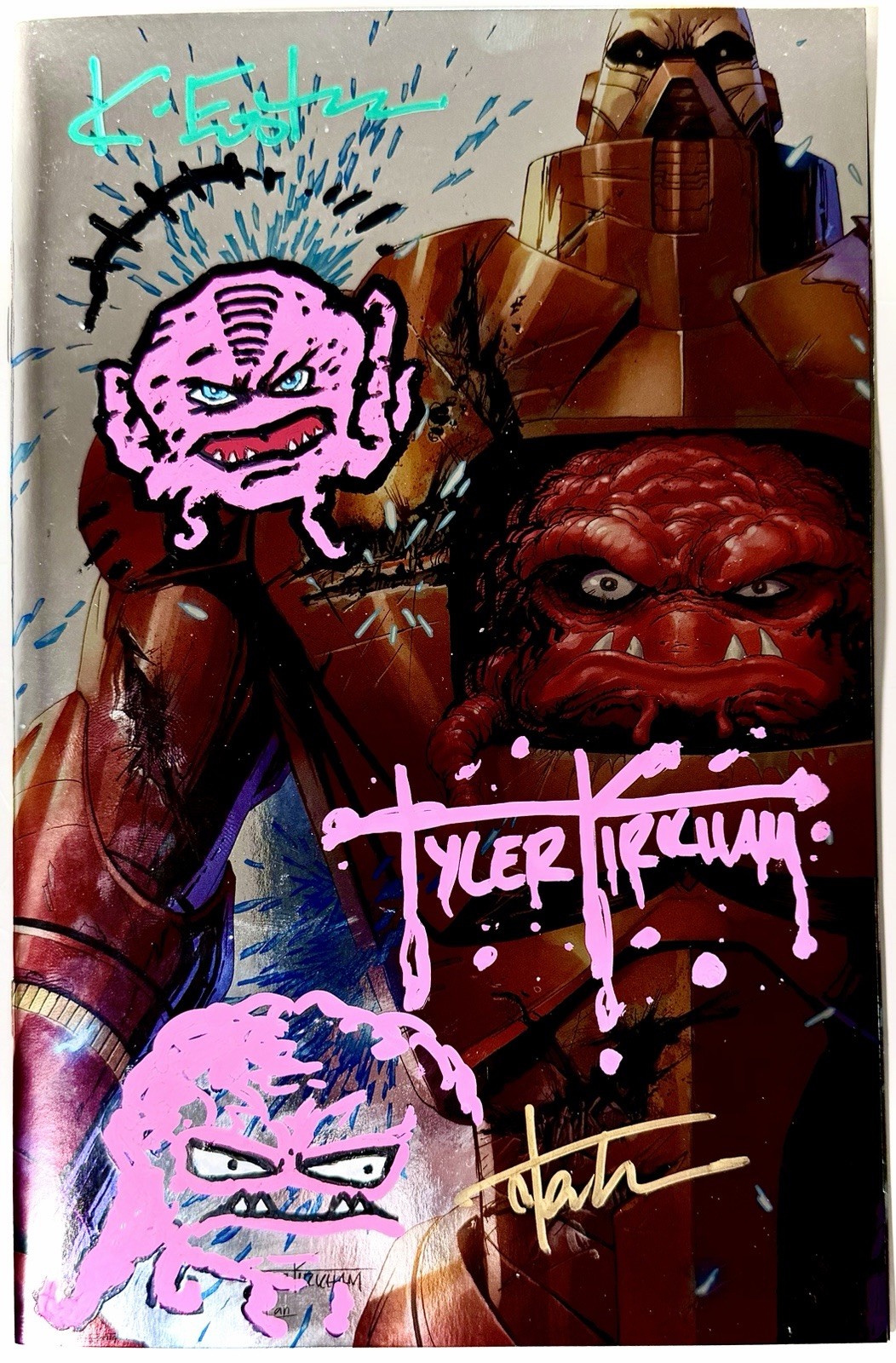 TMNT #1 NYCC Battle Damage Krang Signed Remarques Eastman & Kirkham Foil Edition