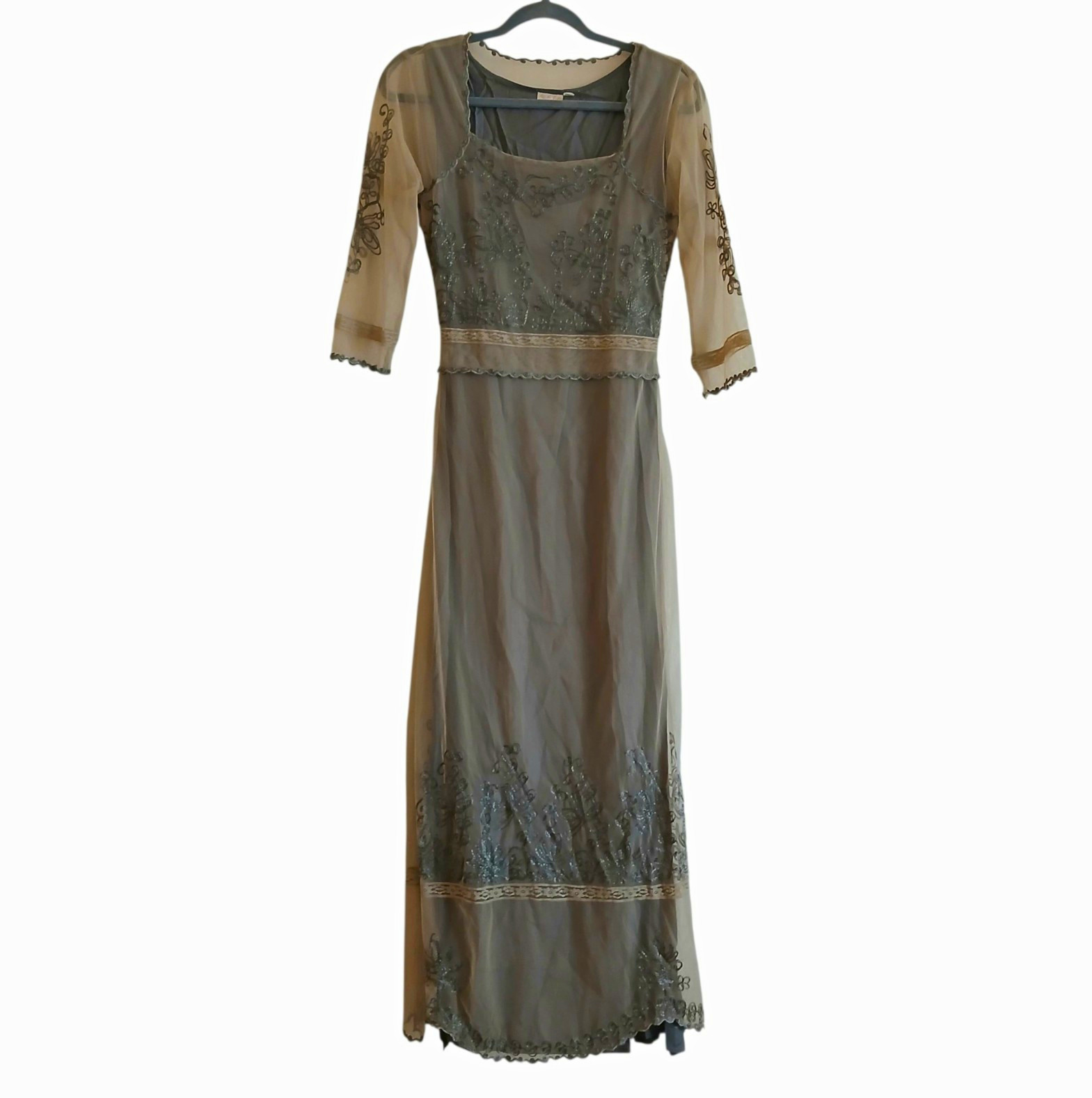 NWOT Nataya Age of Love  Titanic Dress Mesh Layered Embroidered M Vintage Style 