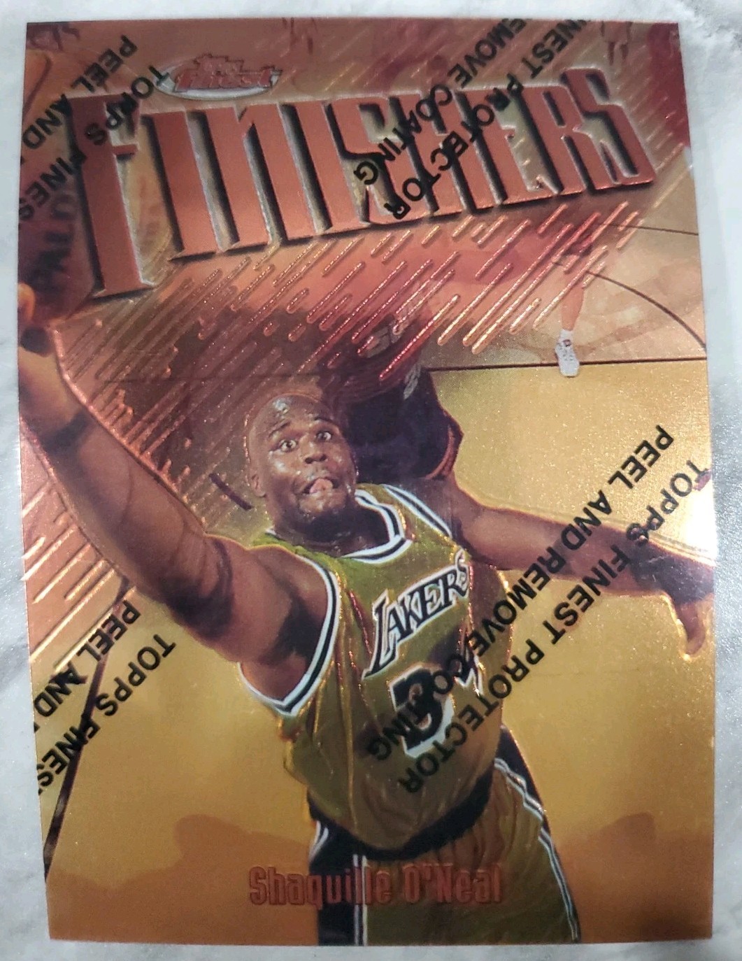 SHAQUILLE O\'NEAL SHAQ 1997-98 TOPPS FINEST #50 FINISHERS W/ COATING Lakers SHAQUILLE O\'NEAL SHAQ 1997-98 TOPPS FINEST #50 FINISHERS W/ COATING Lakers