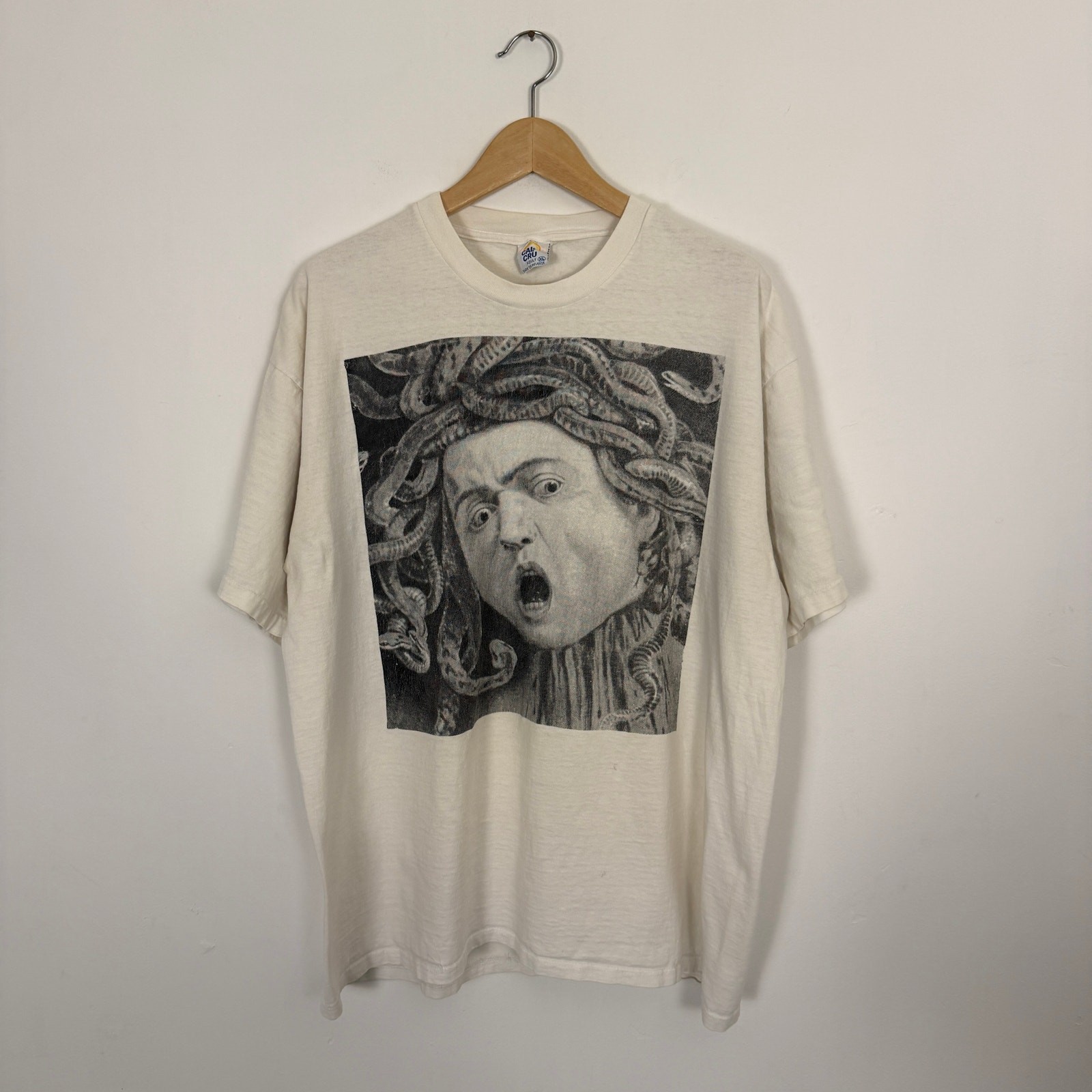 Vintage 90s Archaic Smile Medusa Art Tee Shirt White Single Stitch XL Streetwear