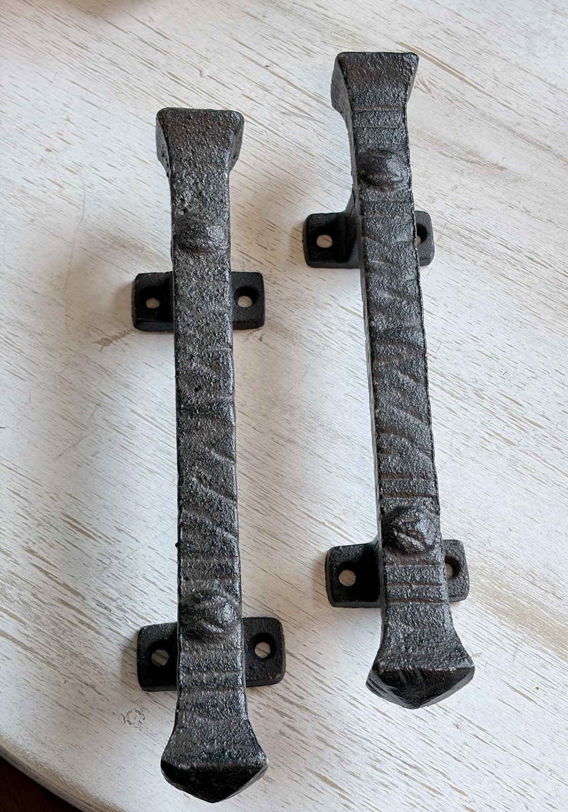 Antique Black Iron Door Handle Pulls Set of 2 for Barn or Shed Doors 9” Antique Black Iron Door Handle Pulls Set of 2 for Barn or Shed Doors 9”