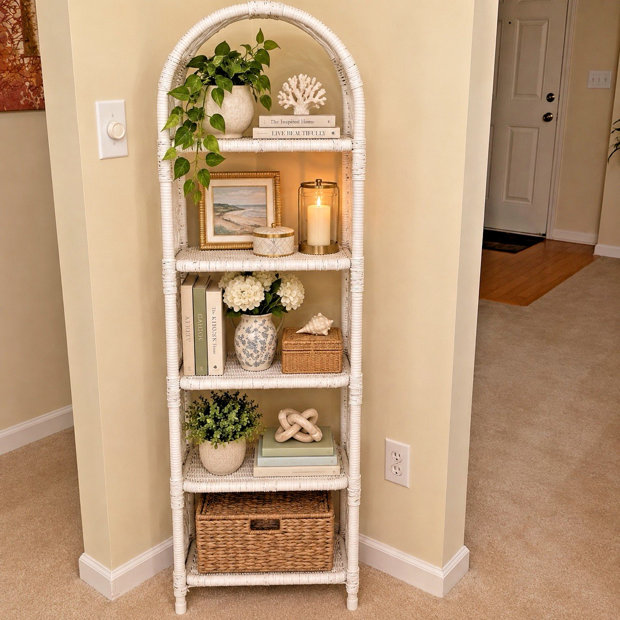 Vintage Pier 1 Imports White Wicker Arched Etagere Bookcase Cottage Core Vintage Pier 1 Imports White Wicker Arched Etagere Bookcase Cottage Core