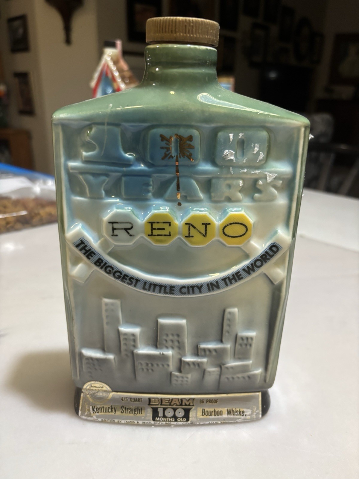 Vintage Jim Beam Bourbon Reno Nevada 100 Years Bottle Decanter 1968 Empty