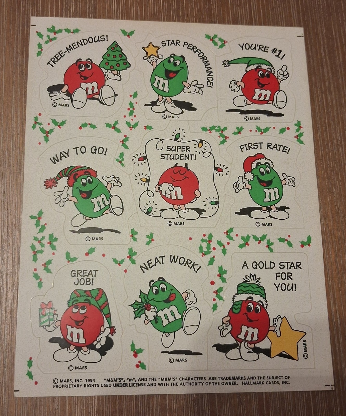 Vntg. 1994 M & M\'s Christmas Sticker Sheet Vntg. 1994 M & M\'s Christmas Sticker Sheet