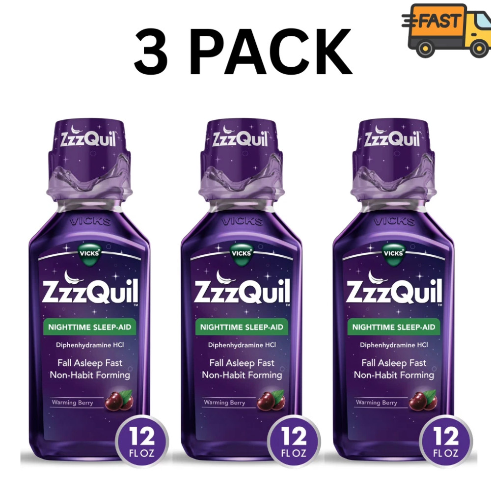Vicks ZzzQuil Nighttime Sleep Aid Liquid Diphenhydramine 50mg 12 fl oz Pack of 3