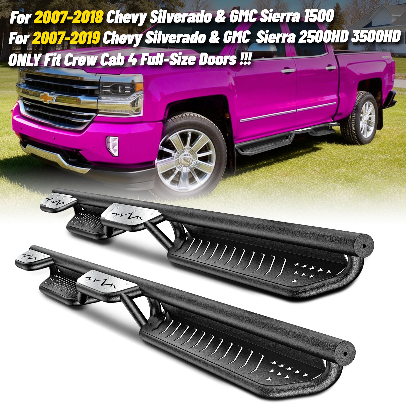 6'' Running Boards Side Step Bars For 07-18 Chevy Silverado/GMC Sierra Crew Cab