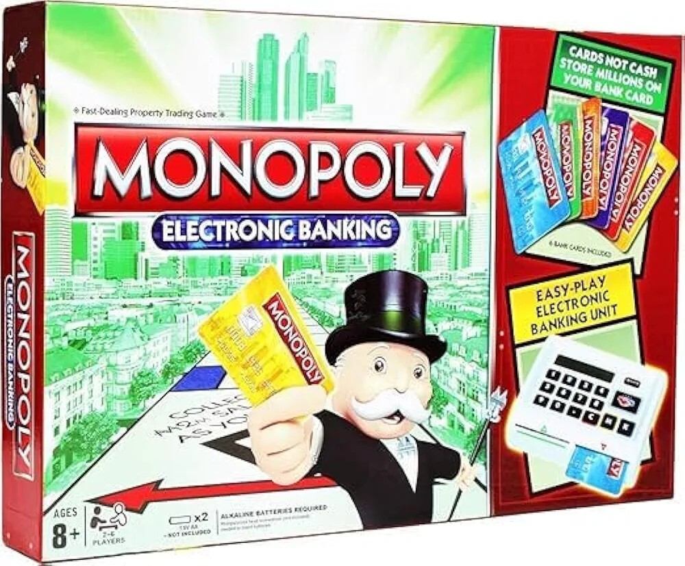 Electronic Monopoly Banking Board Game with 6 ATM Cards and ATM Machine, Banking