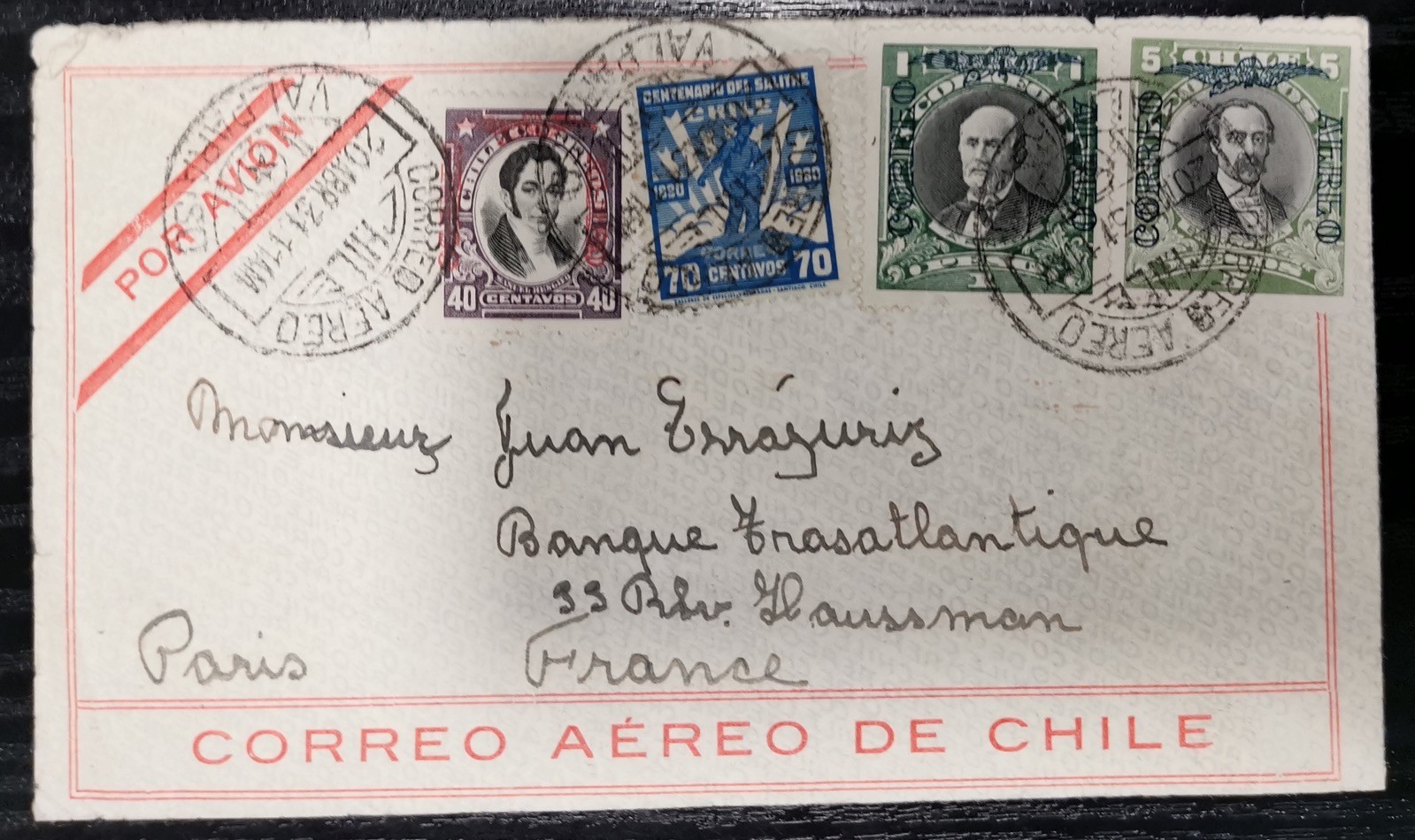 Chile Air Mail Cover From Valparaiso To France 1931