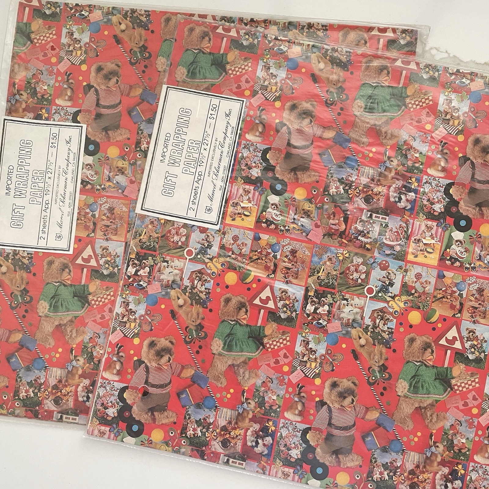 Vintage Gift Wrap Wrapping Paper Cute Teddy Bears Toys Juvenile Novelty Lot NIP