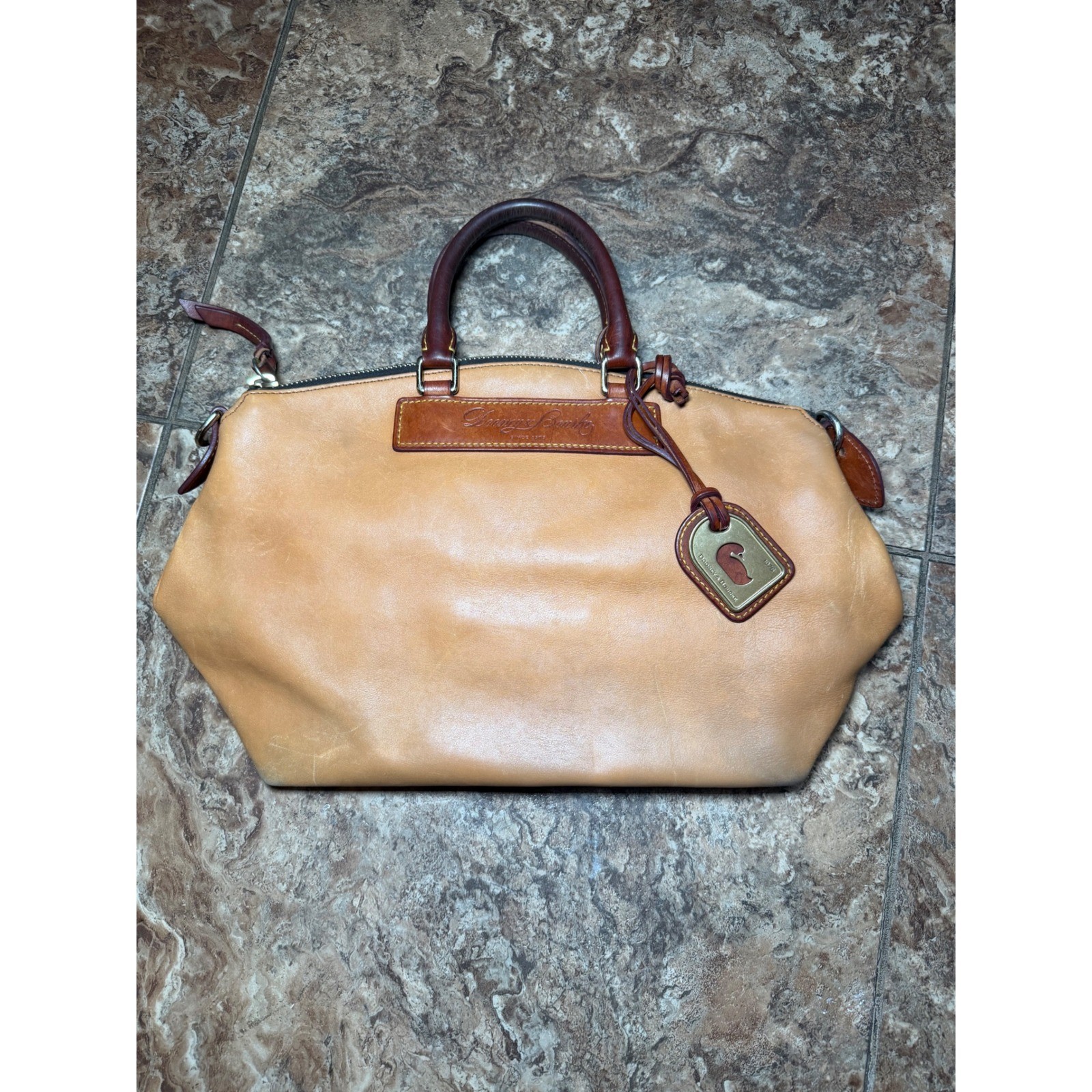 Dooney & Bourke Florentine Vacchetta Leather Satchel Bag Tan Brown Handbag