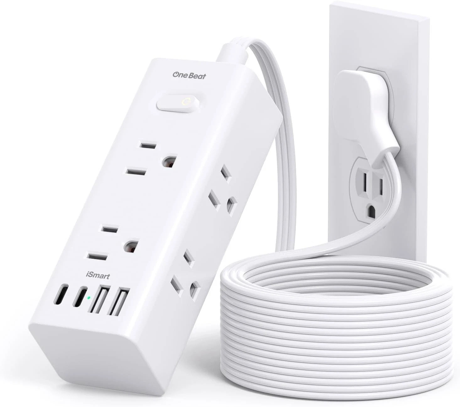 One Beat 10Ft Extension Cord with Multiple Outlets,Flat Plug Power Strip NEW One Beat 10Ft Extension Cord with Multiple Outlets,Flat Plug Power Strip NEW