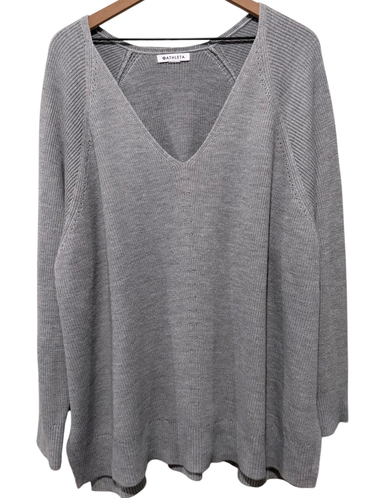 Athleta Hanover Refined V-Neck 2X Gray Oversized Cozy Fine Merino Wool Blend
