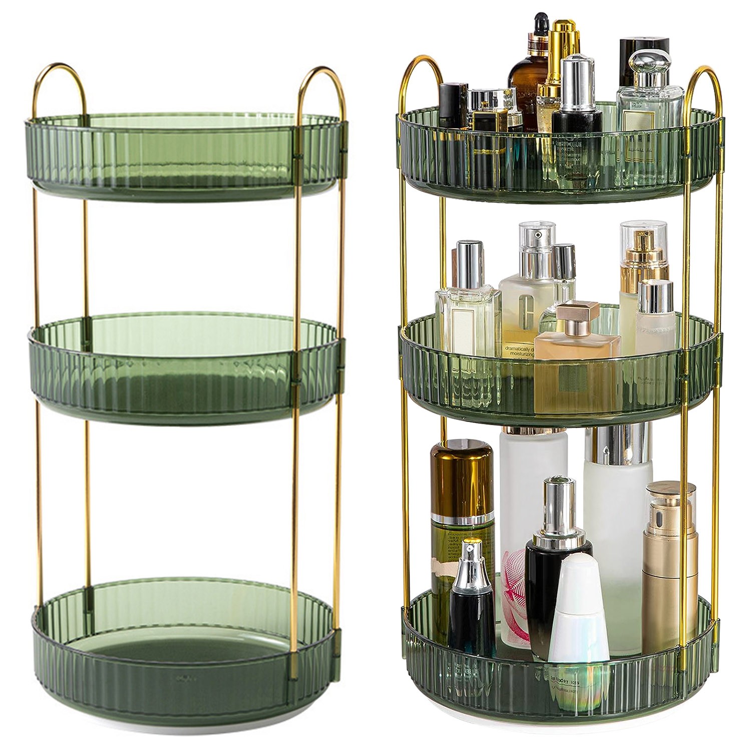 3 Tier Cosmetic Makeup Organizer Storage Shelf 360 Degree Rotating Display Case