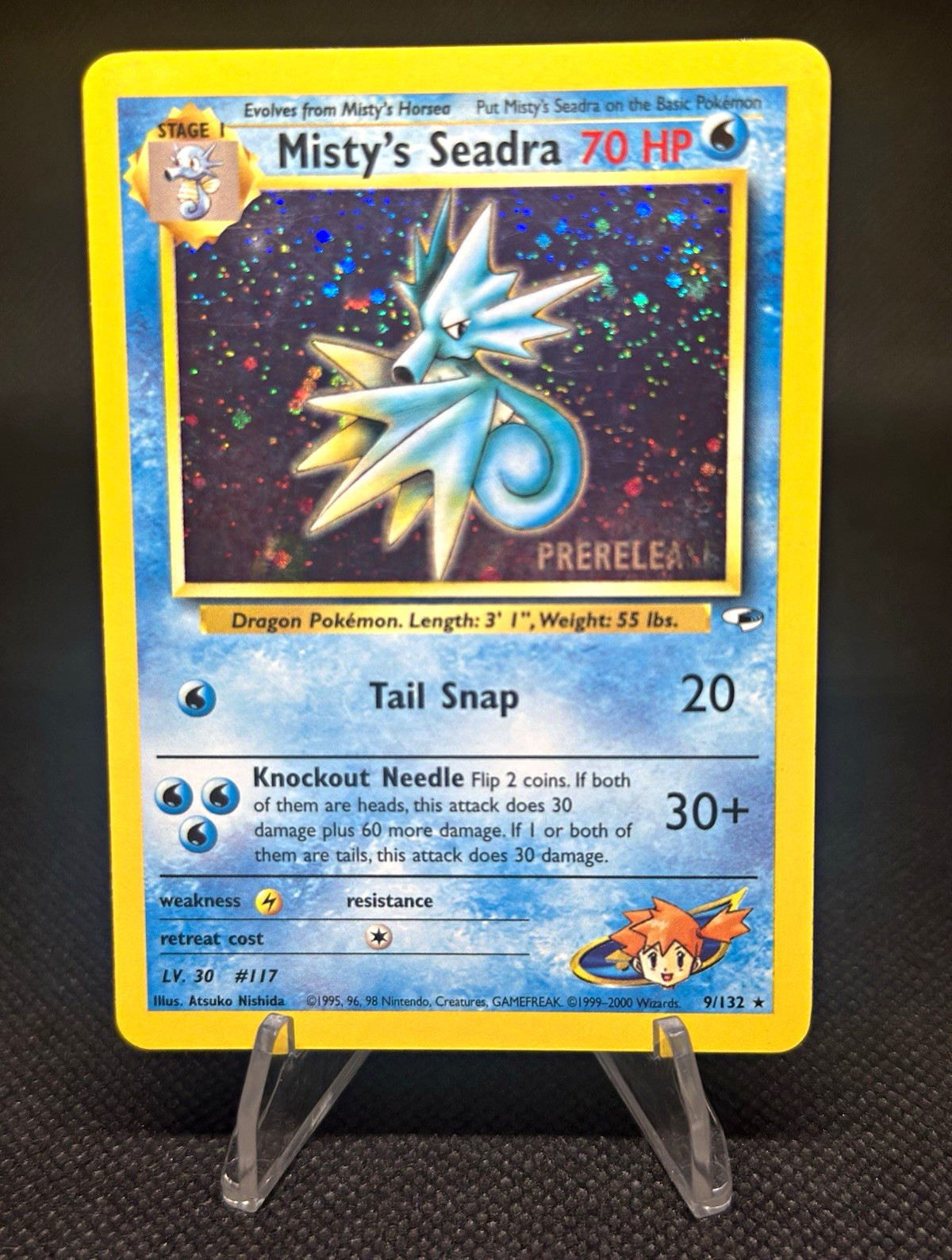Pokémon Misty's Seadra Prerelease 009/132 Gym Heroes Holo Rare 1999 English Pokémon Misty's Seadra Prerelease 009/132 Gym Heroes Holo Rare 1999 English