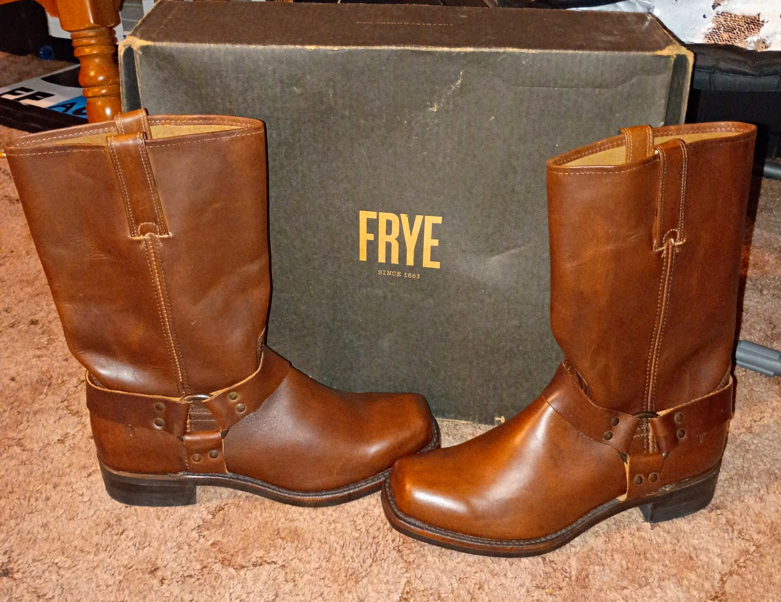 Frye Harness 12R Boots Walnut Leather Men\'s 11.5 M Made in USA 86178 New W Box