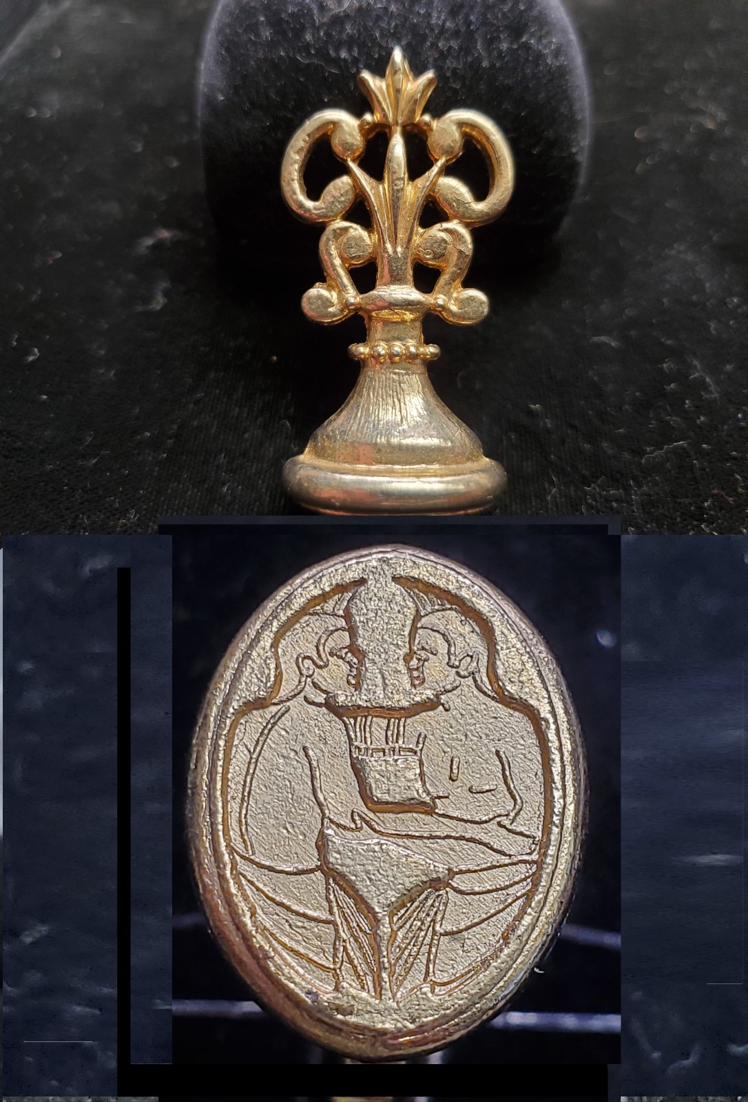 Vintage Italian Brass Egyptian Wax Seal Stamp Sema Tawy Hapi Scroll Top NOS