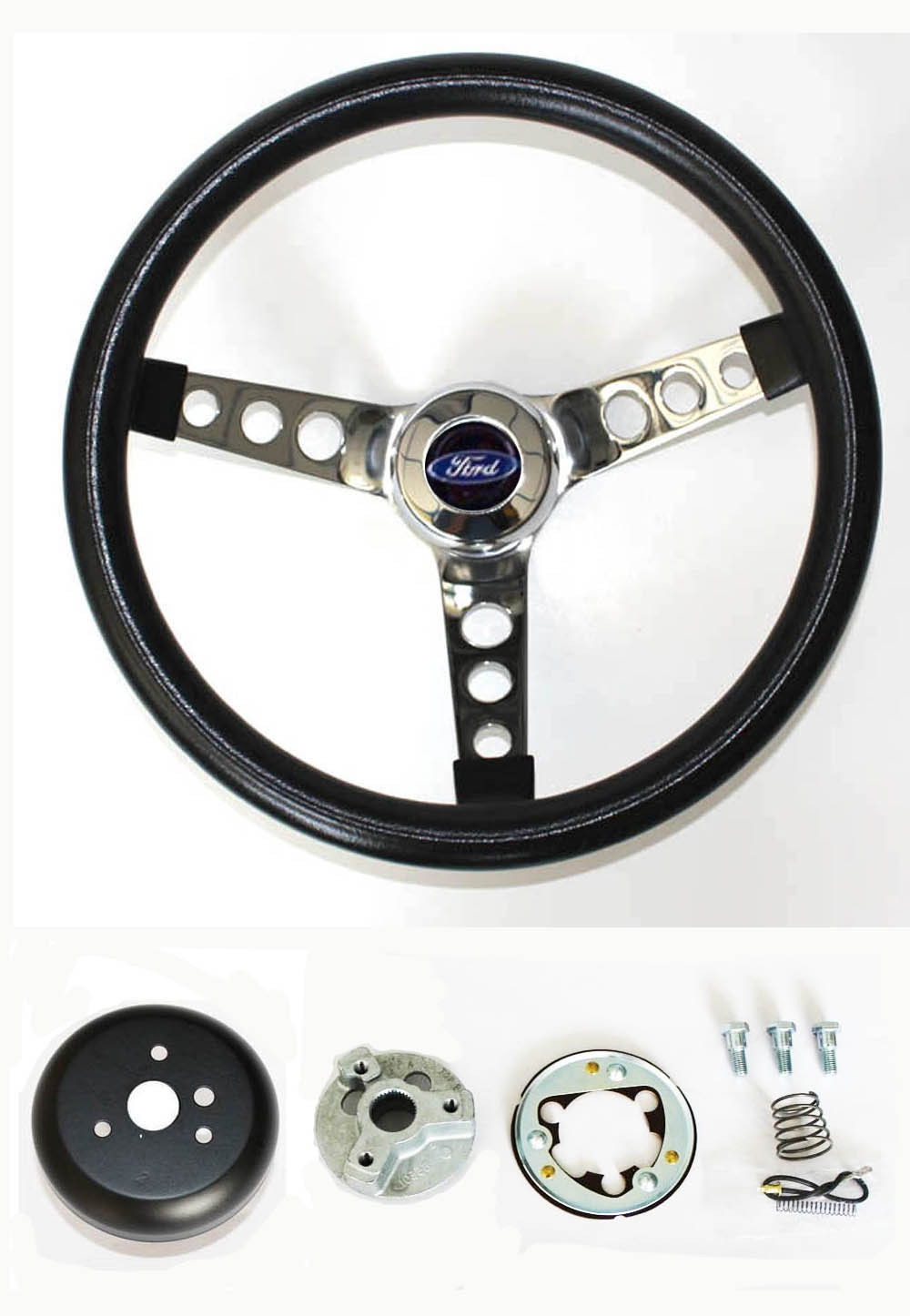 1949-56 Ford Pick Up F100-150 F250 F350 Grant Black Steering Wheel 13 1/2 Chrome 1949-56 Ford Pick Up F100-150 F250 F350 Grant Black Steering Wheel 13 1/2 Chrome