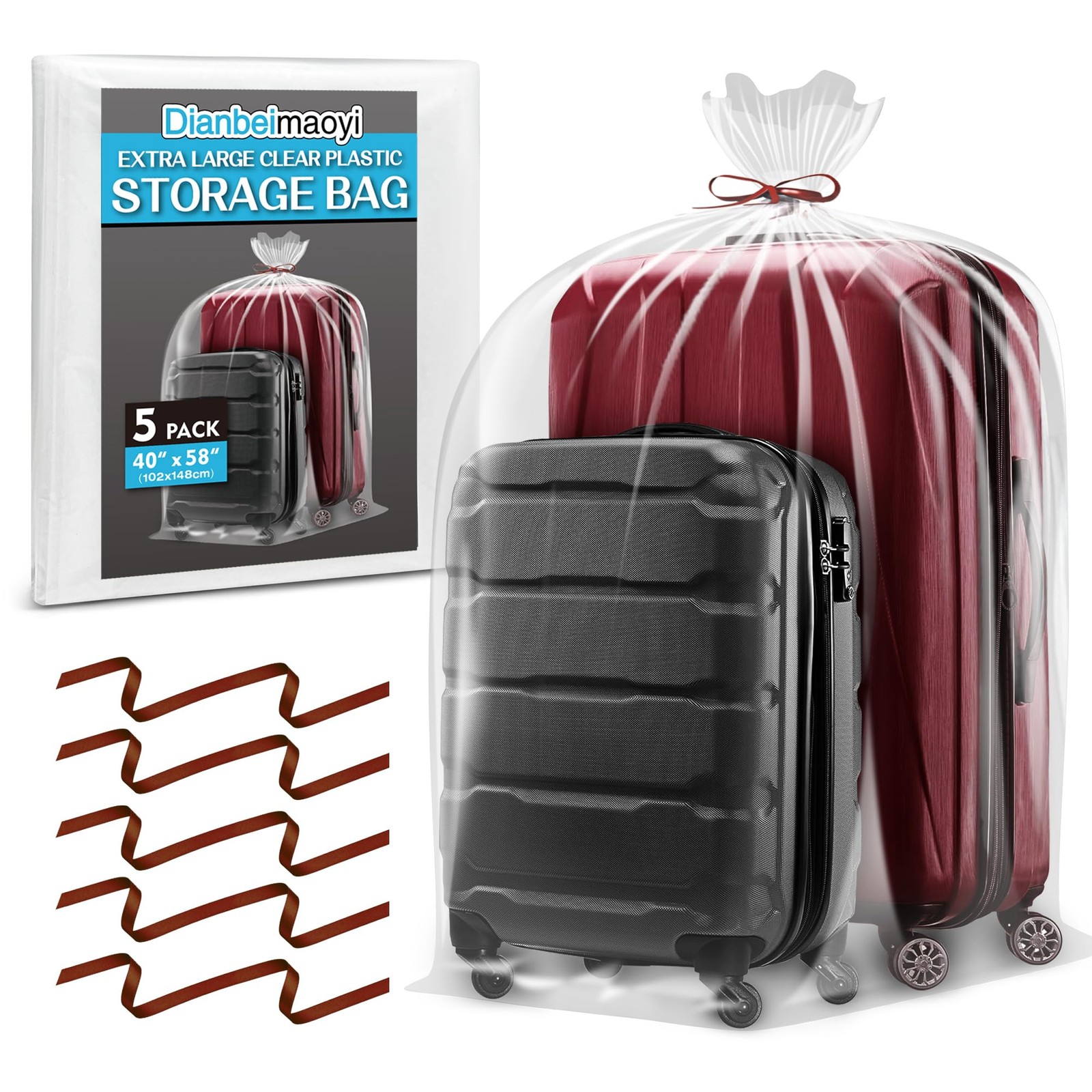 5 Pack 40” x 58” Extra Large Clear Plastic 40 x 58 inches, Transparent