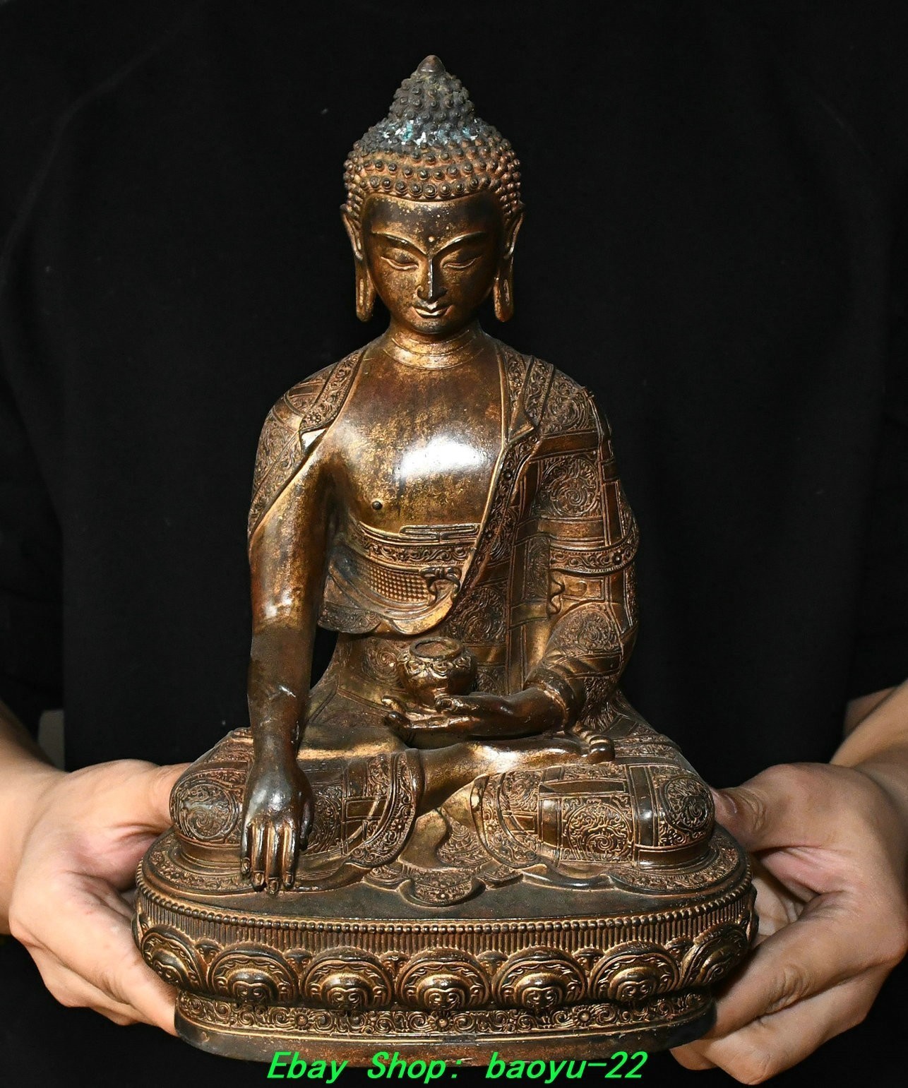 12.2\'\'Old Tibetan Bronze Gilt Shakyamuni Sakyamuni Amitabha Buddha Statue